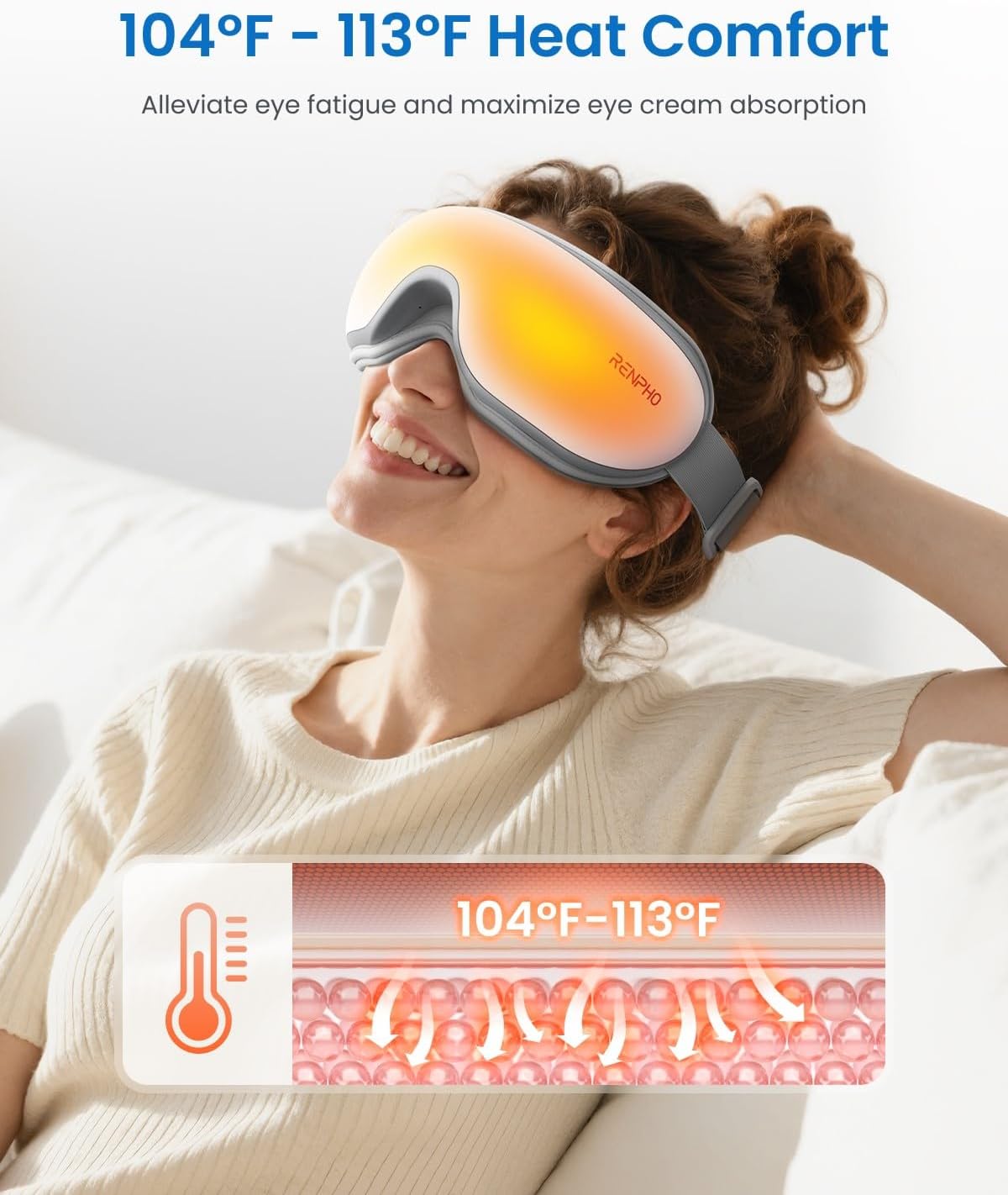 Detalle de RENPHO Eyeris 1 heated eye mask with heat, adjustable 180° fit and Bluetooth music