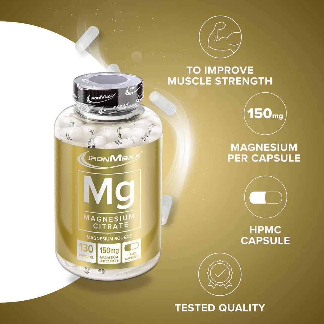 Detalle de IronMaxx Magnesium – Hochwertiges Magnesium in 130 Kapseln (ohne Rindergelatine)
