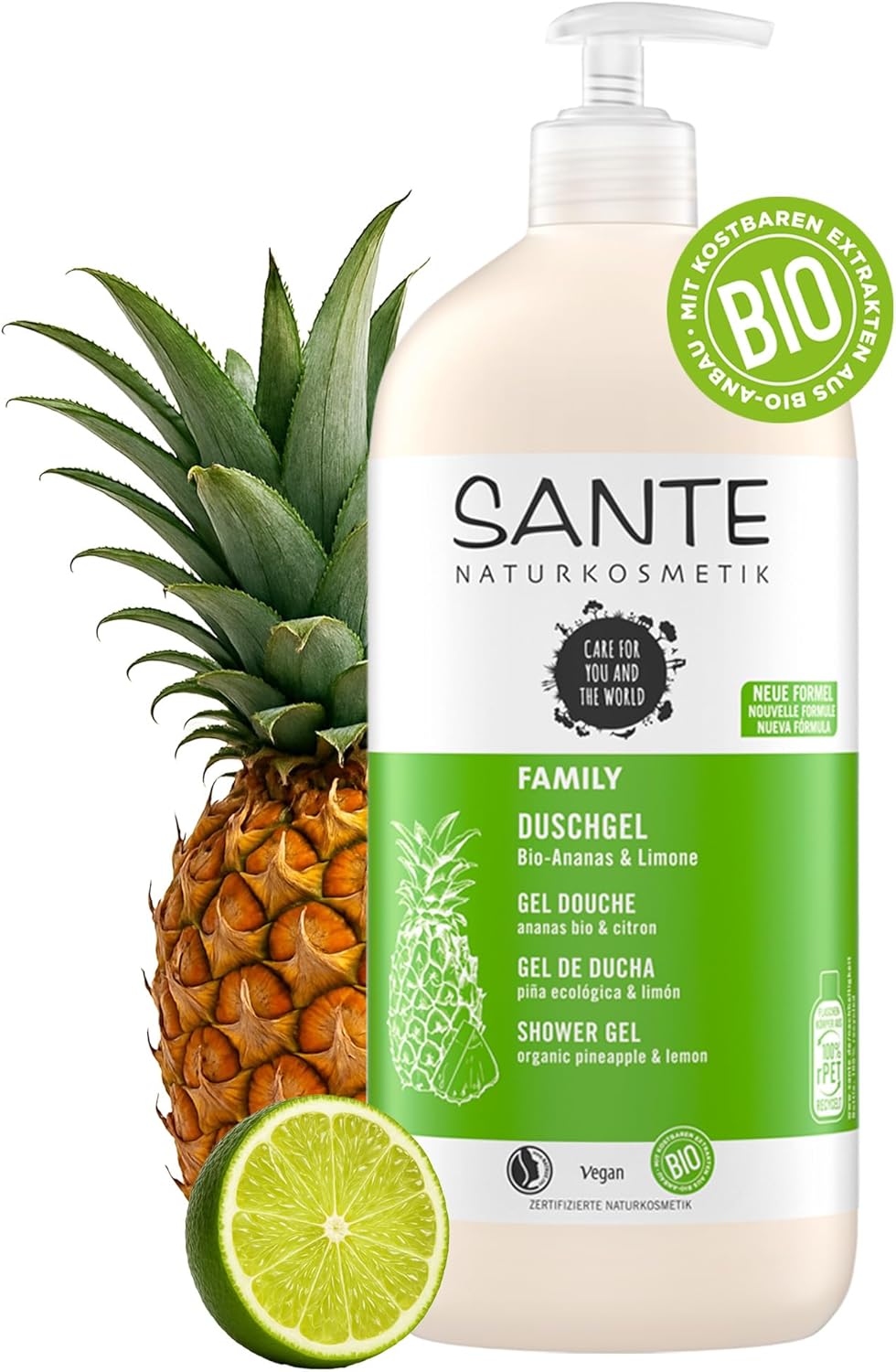 SANTE Naturkosmetik Gel doccia rinfrescante con agrumi e ananas biologici – care e idratazione per tutta la famiglia