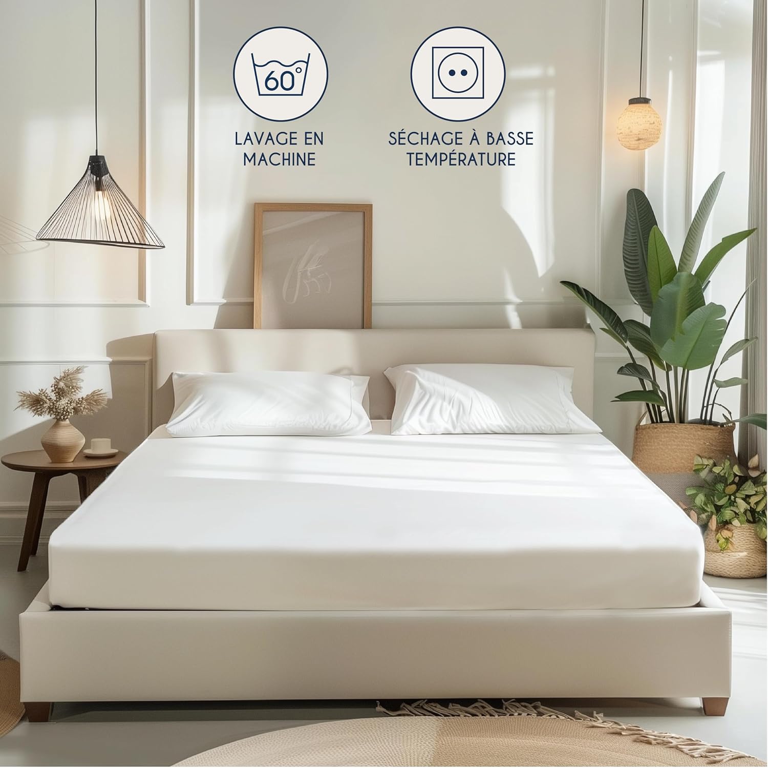 Thumbnail 5 de Dreamzie Drap Housse 160 x 200 cm, Blanc – Jersey coton certifié OEKO-TEX