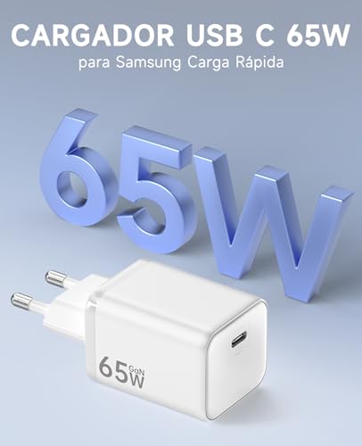 Detalle de HYDOOD Cargador USB C 65W con cable 2 m GAN II: carga rápida PD3.0 PPS para MacBook, iPhone y Galaxy
