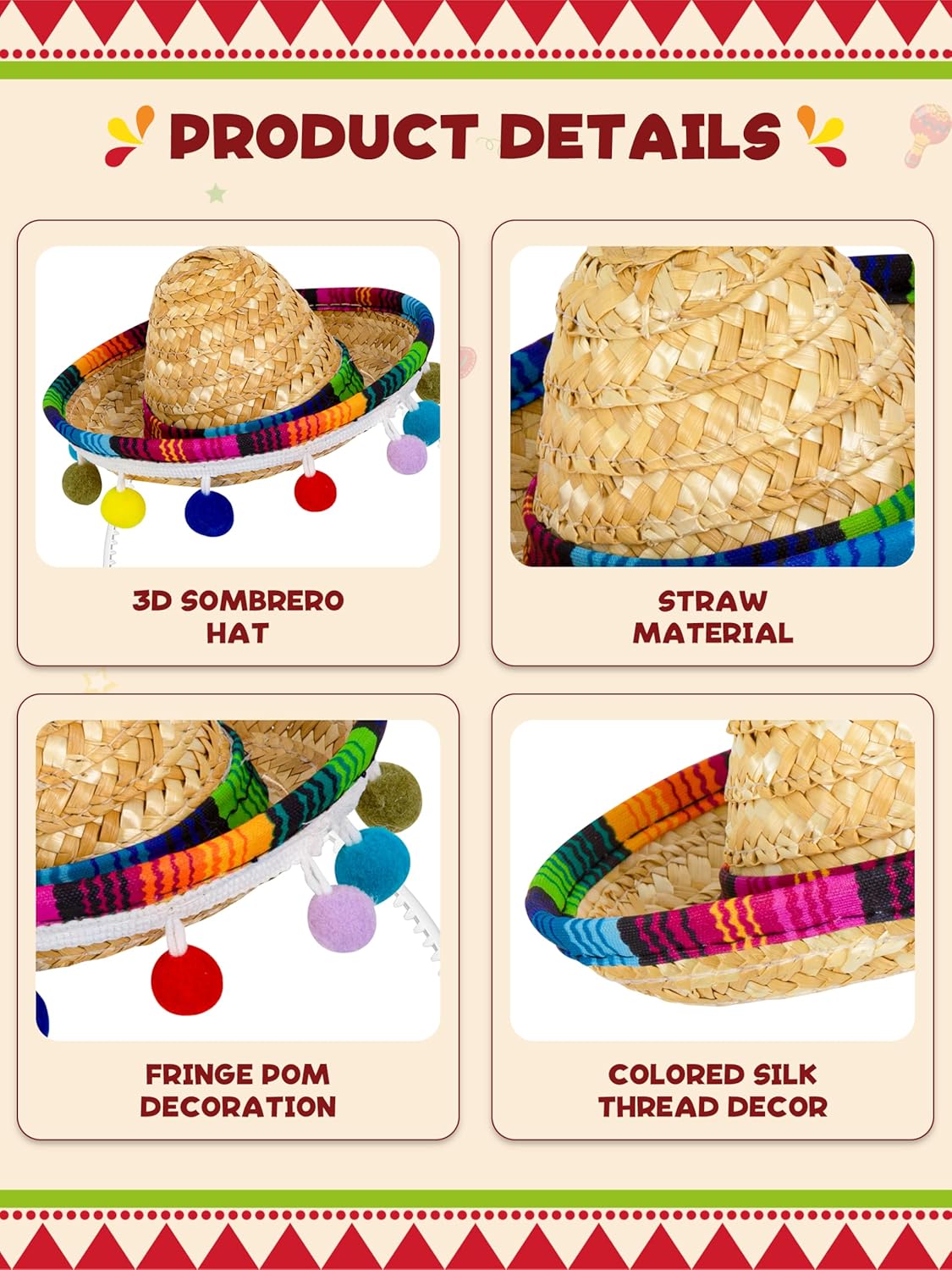 Detalle de Melisheer Cinco de Mayo mini sombrero party hat with headband