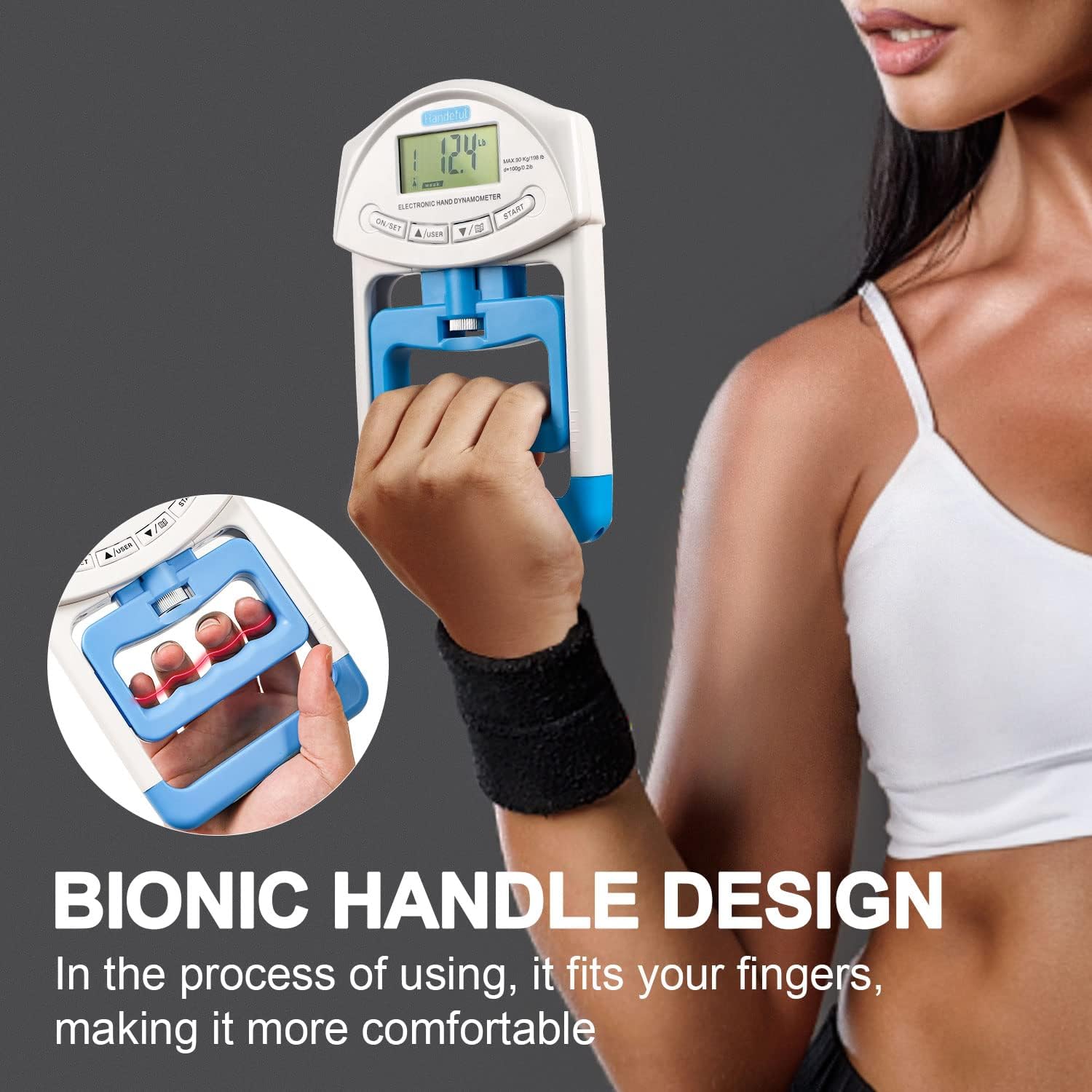 Detalle de Handeful HFEH11WBAA Digital Grip Strength Dynamometer, 198 lb, 0.2 lb Precision