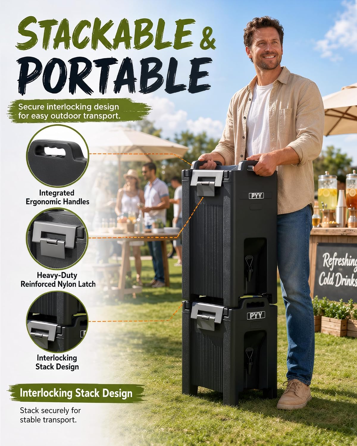 Detalle de PYY 5-Gallon Insulated Beverage Dispenser (Hot & Cold) with Handles, Leak-Proof Cooler Server