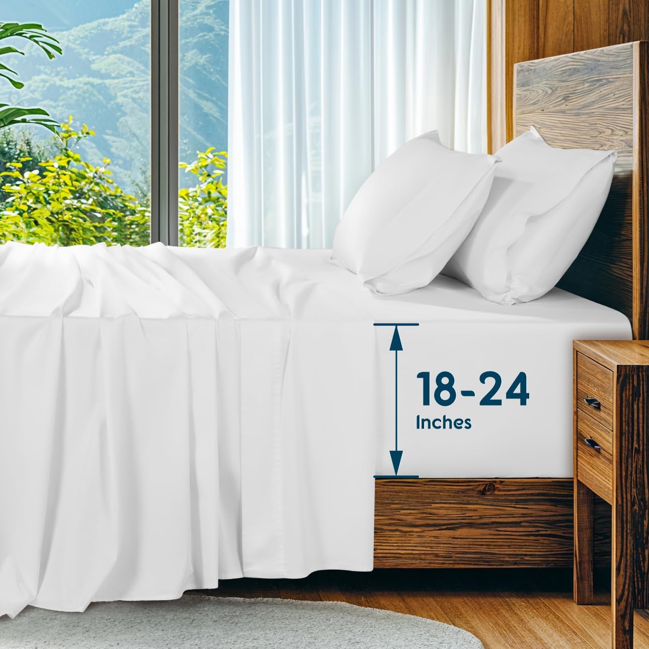 SONORO KATE 100% Egyptian Cotton Sheets Set, King Size – Extra Deep Pocket, 1000 Thread Count, White
