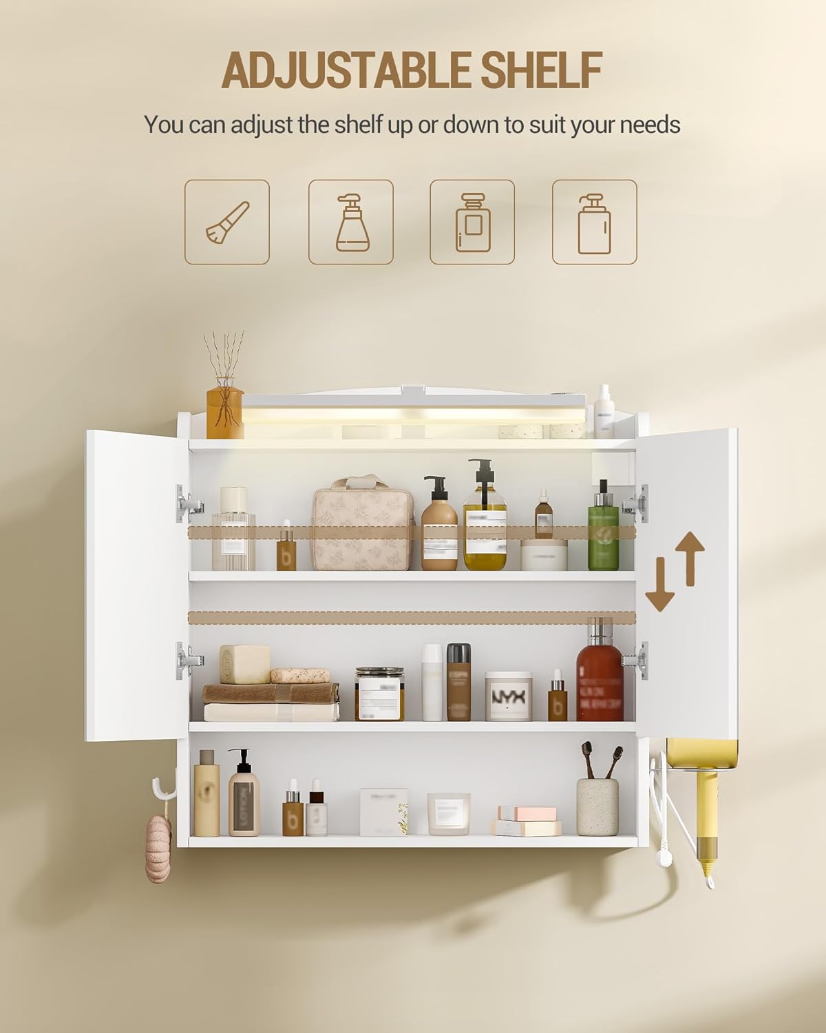 Thumbnail 4 de Hzuaneri Armoire Murale Salle de Bain avec Miroir et LED, Prise et Interrupteur – 16,5 x 70 x 75 cm MC10103XEU