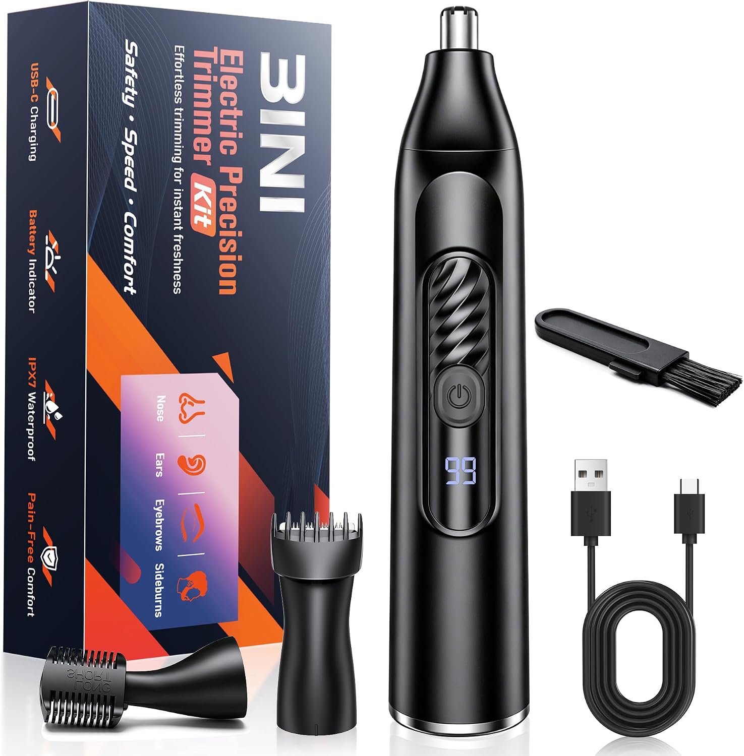 Detalle de Nose Hair Trimmer 3-in-1 for Men and Women – Rechargeable USB-C with LED Display