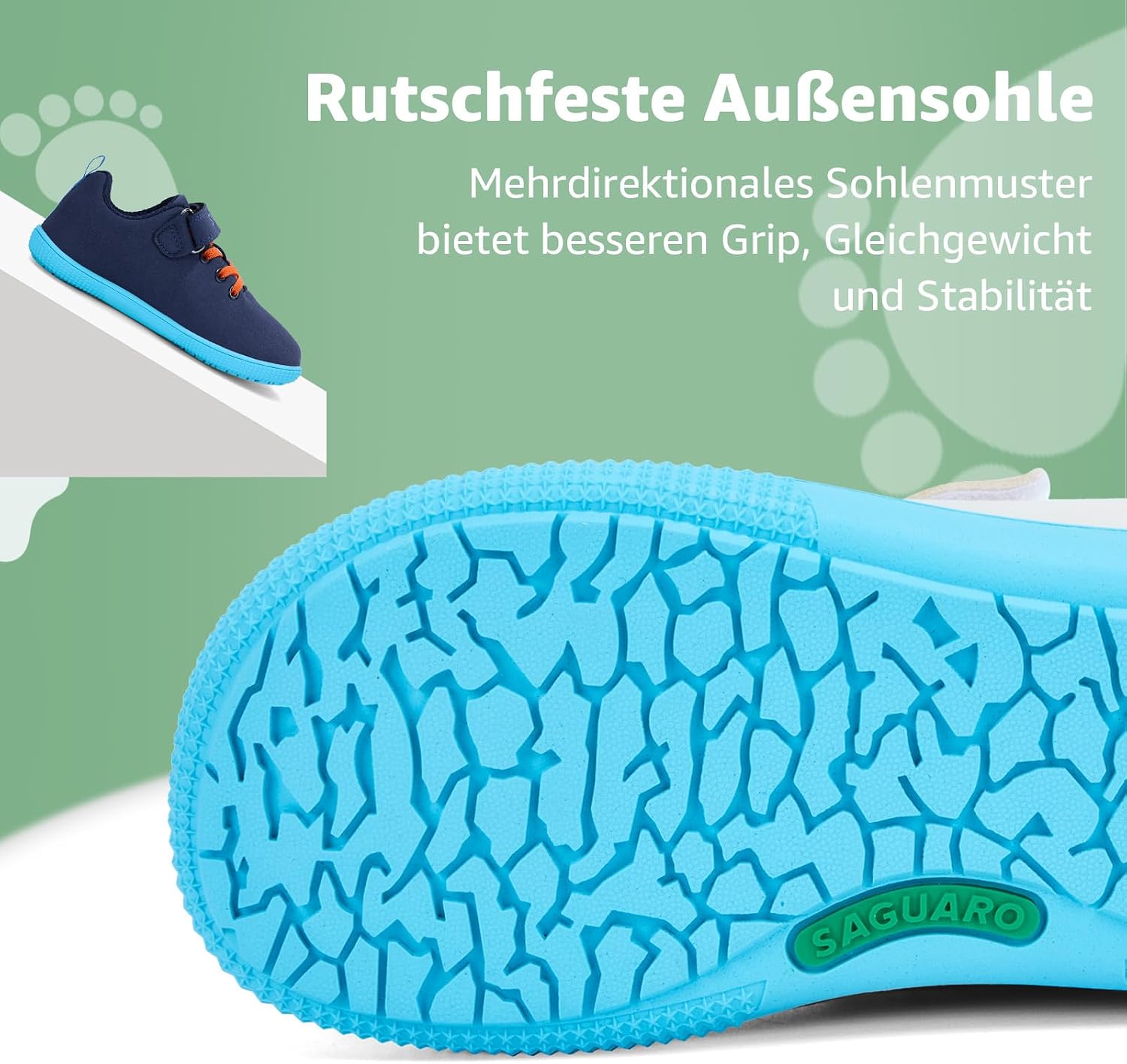 Detalle de SAGUARO Barfußschuhe Kinder – Barfuß Sneaker Outdoor mit breiter Zehenbox (Gr. 25–36)
