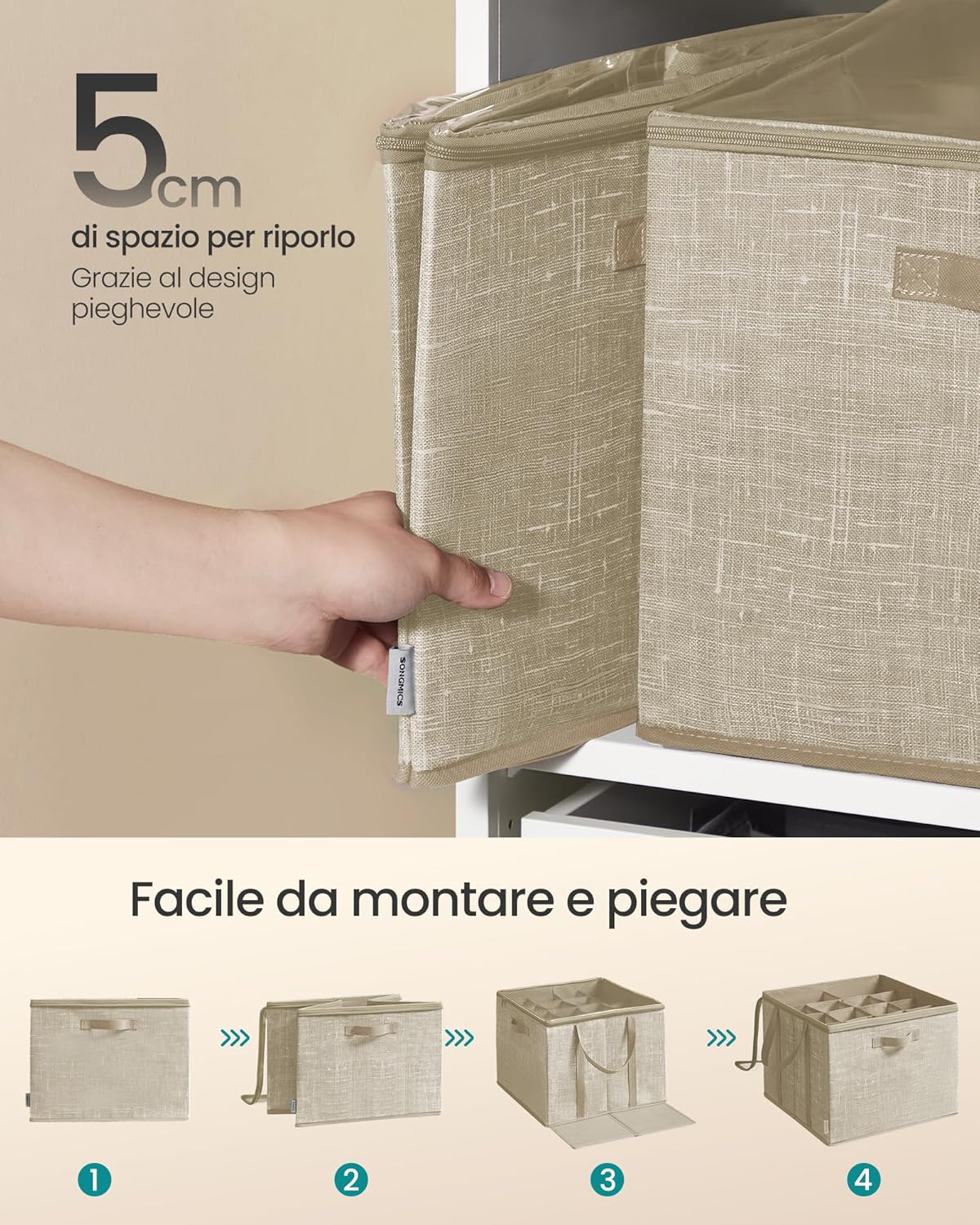 Thumbnail 5 de SONGMICS Organizer Scarpe con coperchio trasparente, set da 2 scatole fino a 16 paia (beige cappuccino) LSP602LF01