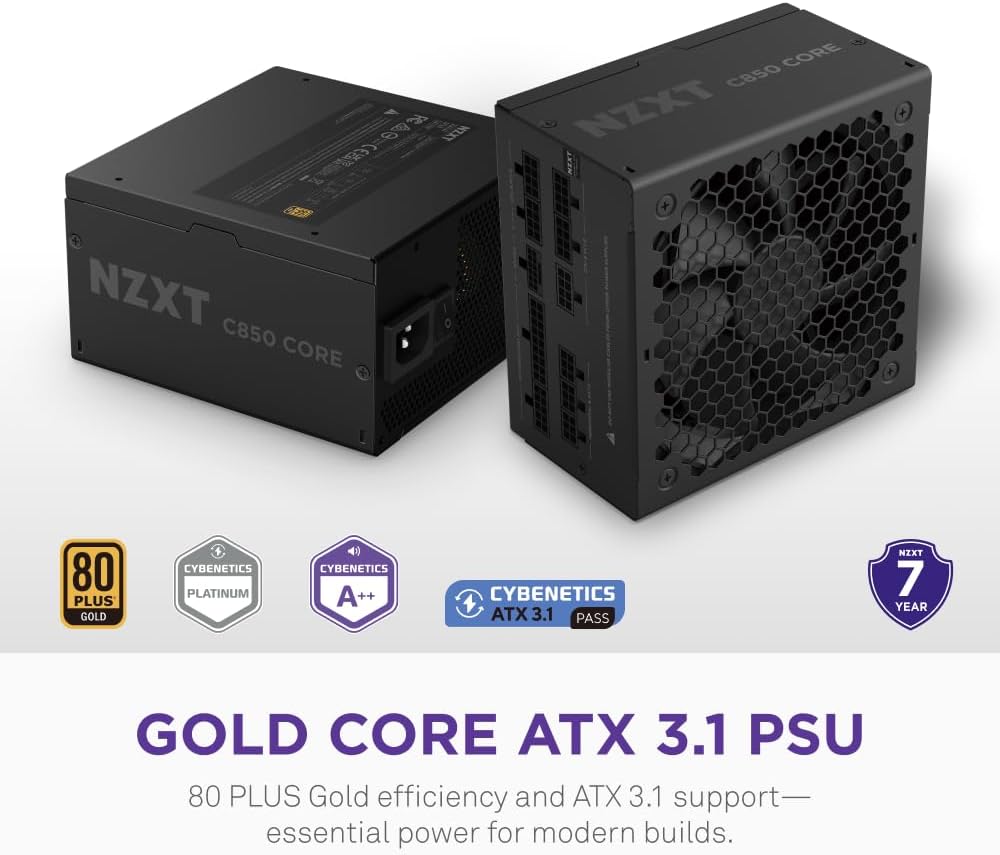 Detalle de NZXT C850 Gold Core 850W ATX 3.1 Power Supply (Cybenetics Platinum, Fully Modular, PCIe 5.1 12V-2x6)