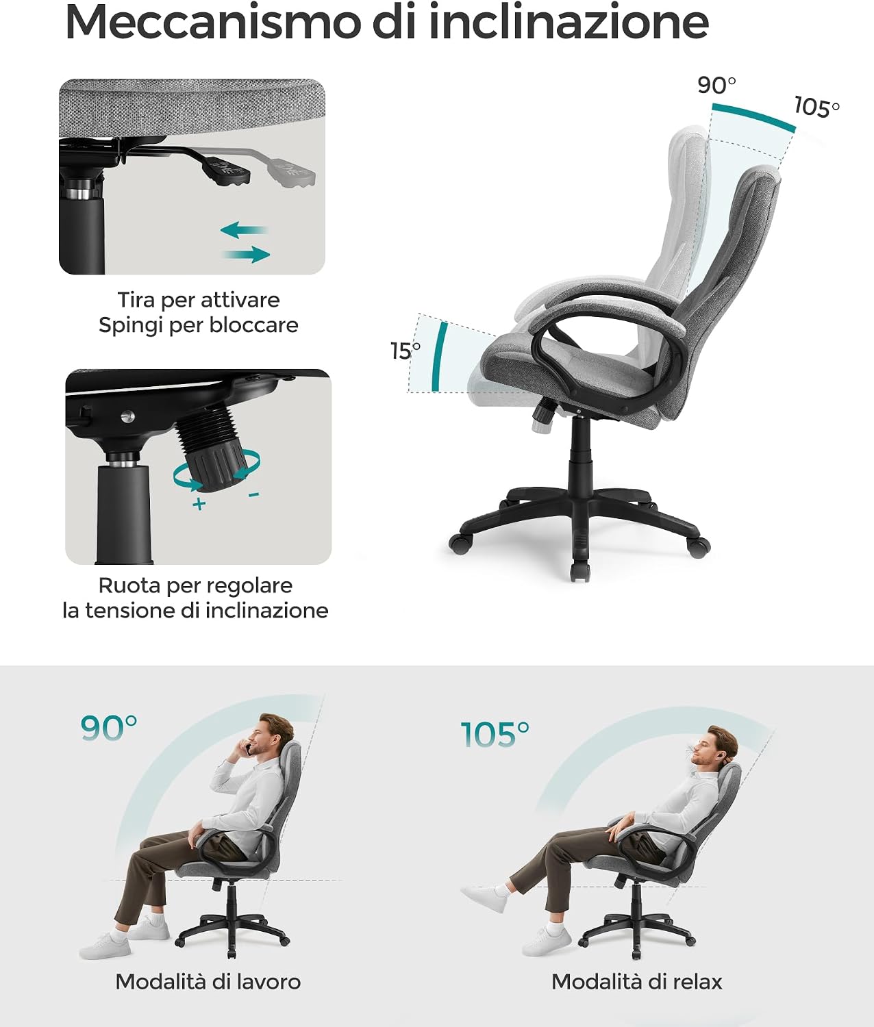 Thumbnail 5 de SONGMICS Ergonomica Poltrona direzionale 44–54 cm