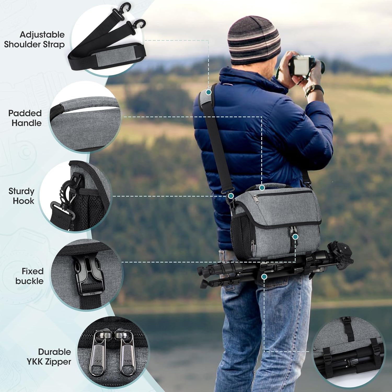 Thumbnail 5 de RAINSMORE Kameratasche DSLR große Schutztasche