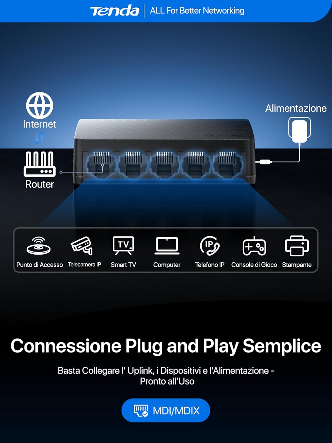 Thumbnail 4 de Tenda SG105 V4.0: Switch Gigabit a 5 Porte, design mini e Plug & Play