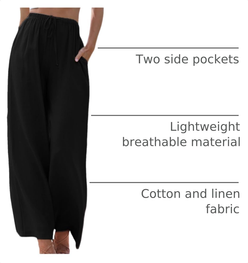 Detalle 2 de Faleave Women's Cotton Linen Summer Palazzo Pants with Pockets