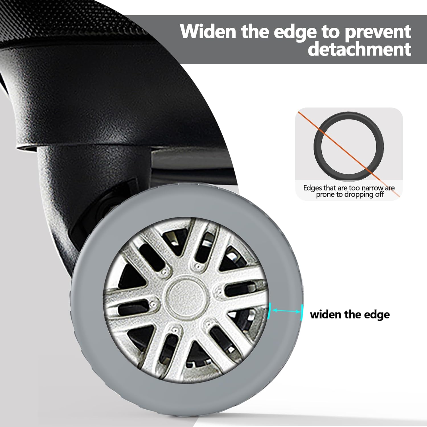 Detalle de AWINNER Luggage Wheel Covers 8 Pack - Upgraded Silicone Protectors for 8 Spinner Wheels