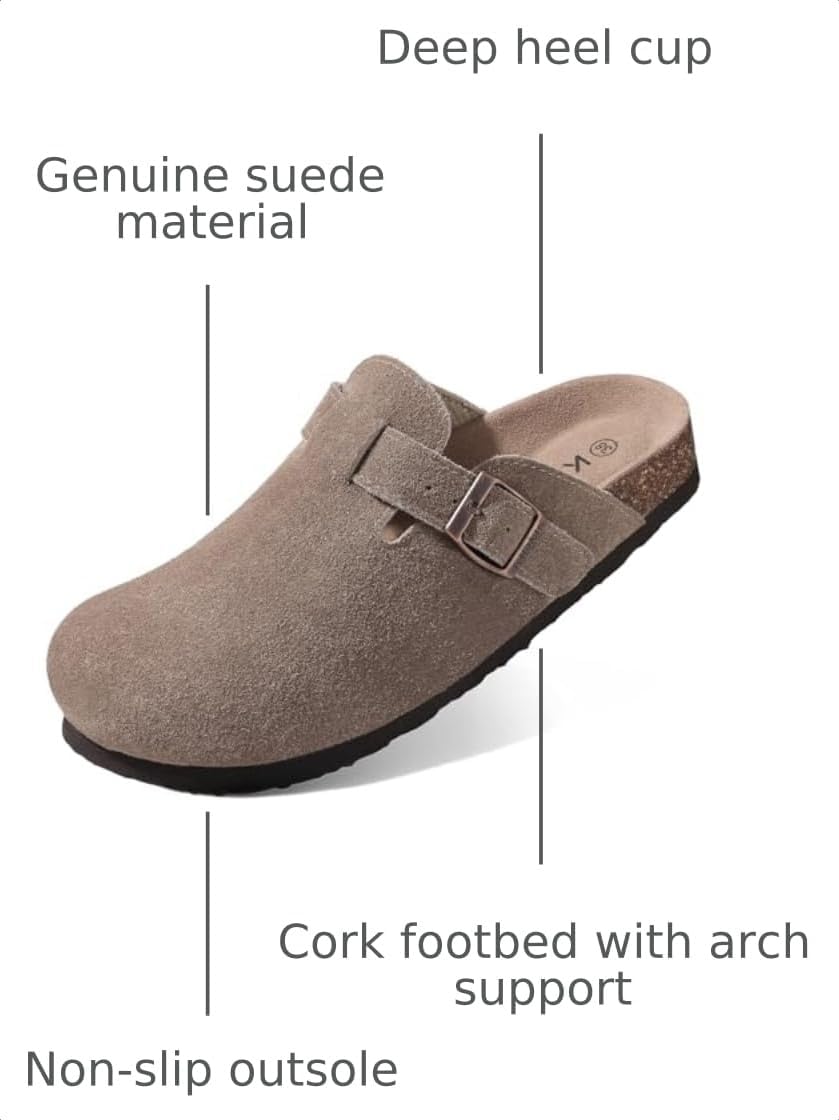 Detalle de KIDMI Genuine Suede Clogs for Women with Cork Footbed and Arch Support