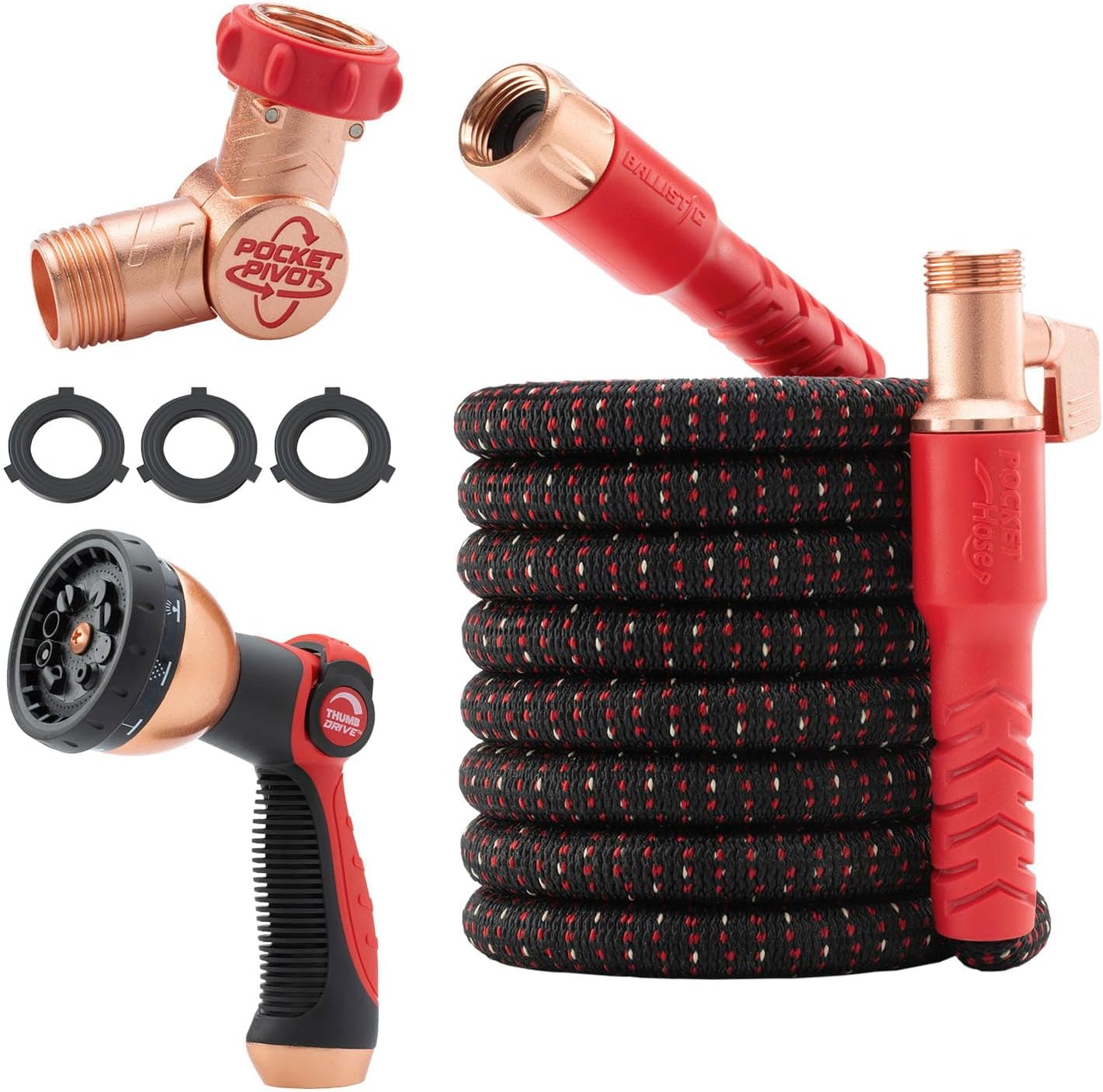 Pocket Hose Ballistic Expandable Garden Hose (50 ft) with 360° Swivel Connector