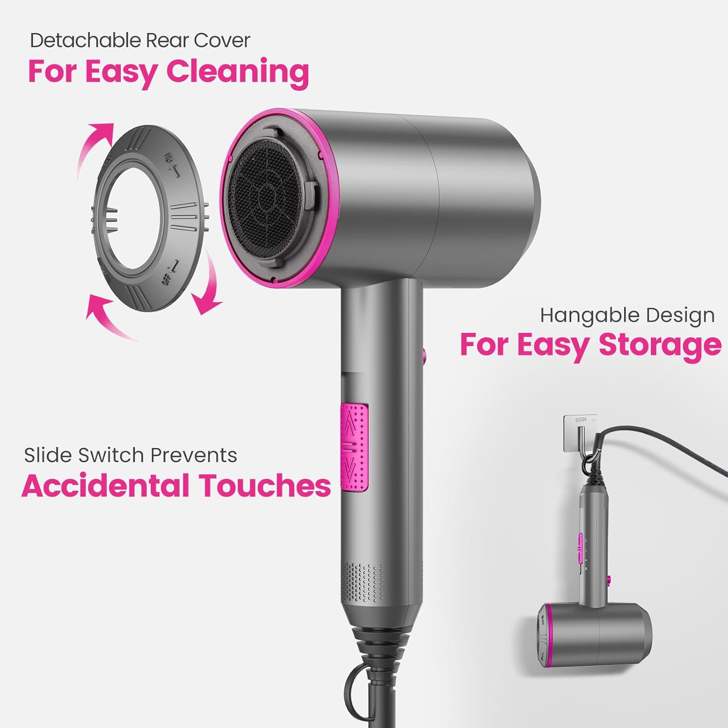 Thumbnail 3 de Dekuri Hair Dryer Professional Ionic Hairdryer with 2 Speeds, 3 Heats, Cool Shot, Diffuser & 2 Concentrators