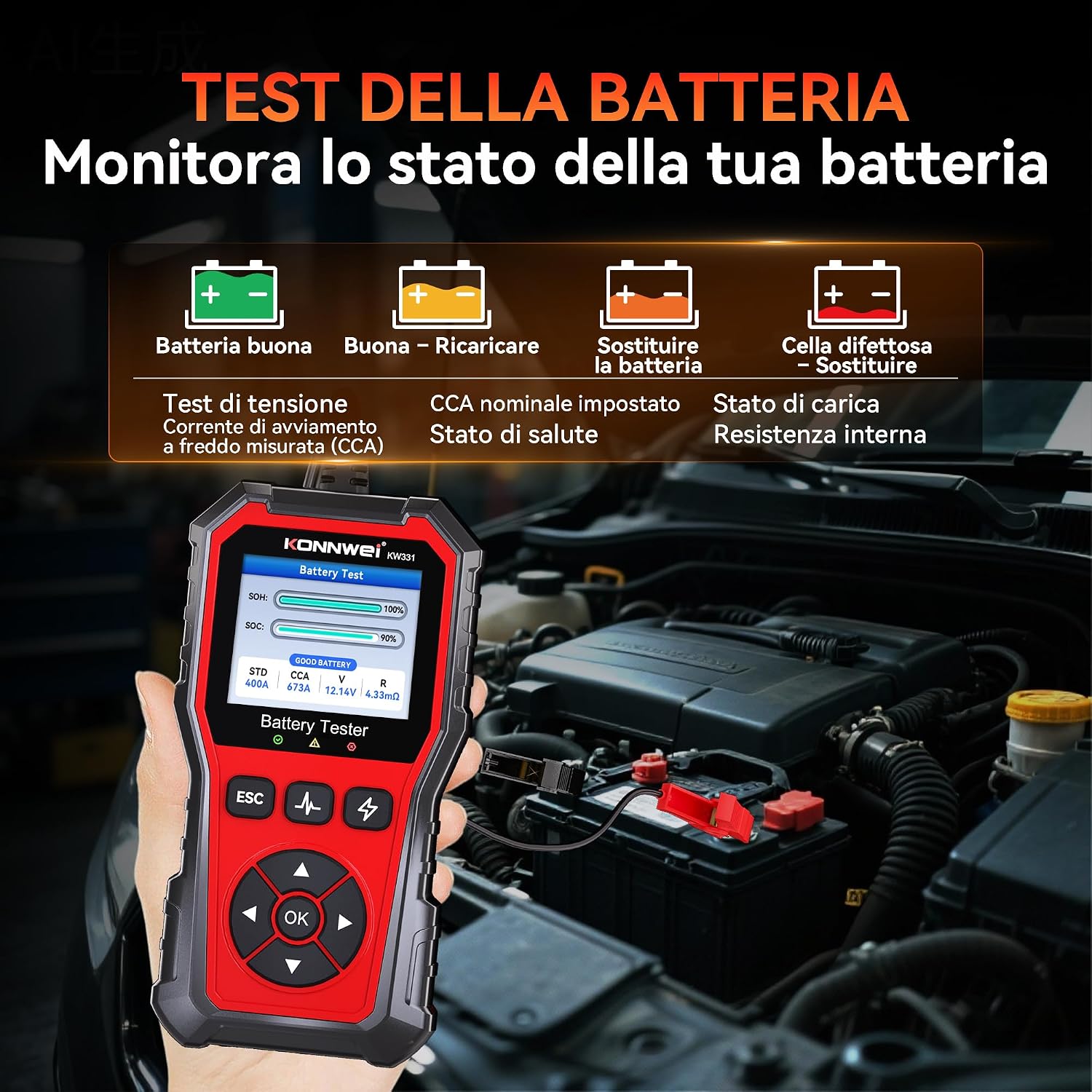 Thumbnail 1 de KONNWEI KW331 Tester per Batterie Auto 6/12/24V con stampa cloud