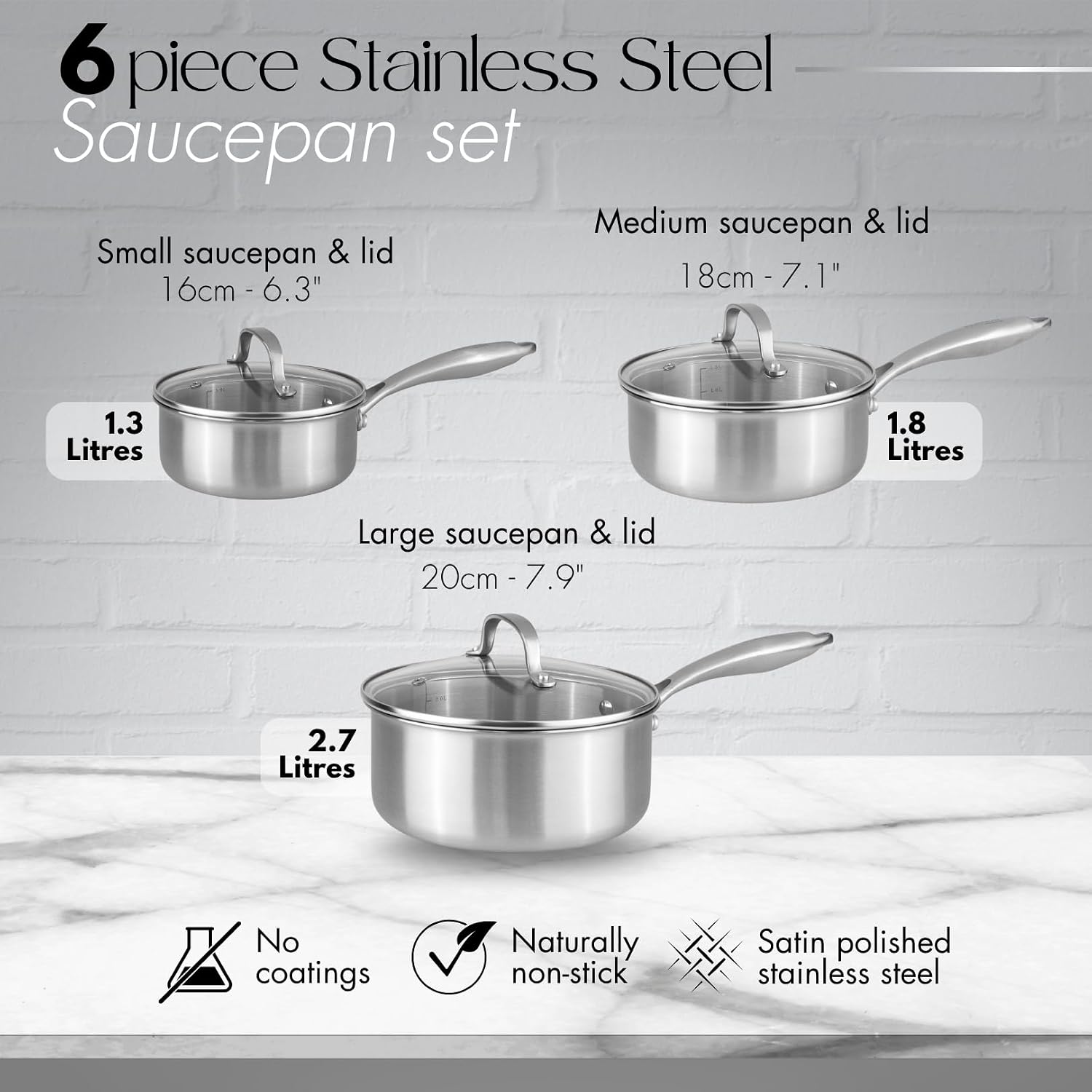 Detalle 2 de Nuovva Stainless Steel Saucepan Set 6pc 2.7L