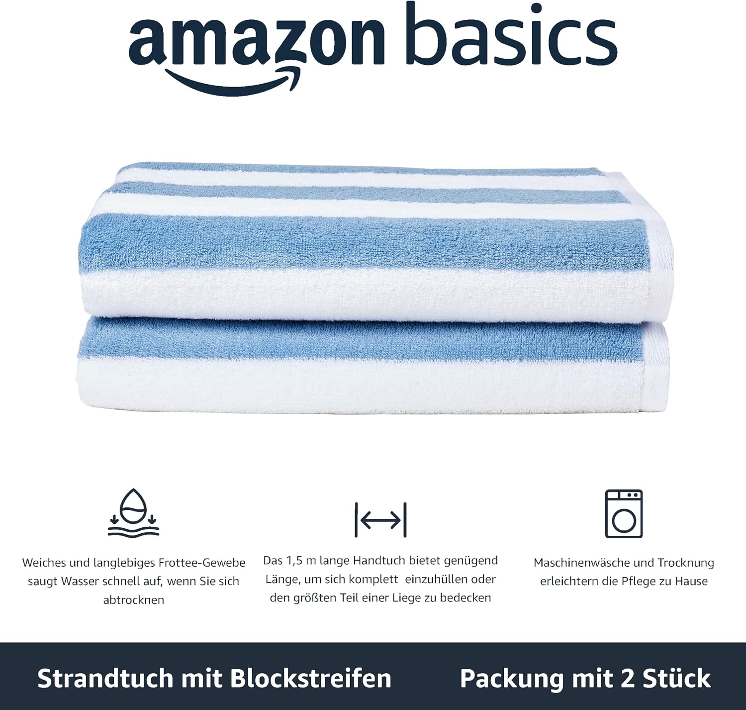 Thumbnail 1 de Amazon Basics Pool- und Strandtuch, 2er-Pack, 76 × 152 cm, 100% Baumwolle