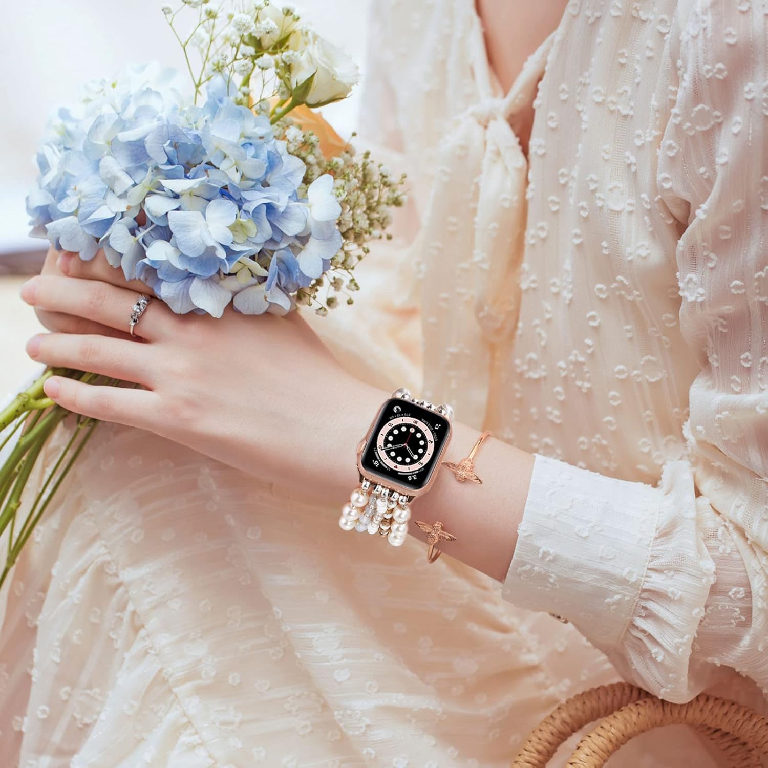 Thumbnail 4 de VISOOM Beaded Bracelet for Apple Watch 38mm/40mm/41mm/42mm (Pearl & Crystal Stretch Band)