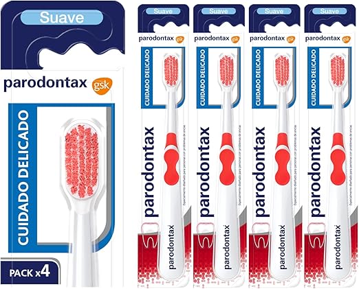 Detalle de Parodontax Cuidado Delicado 🦷 Pack de 4 Cepillos Suaves Blanco