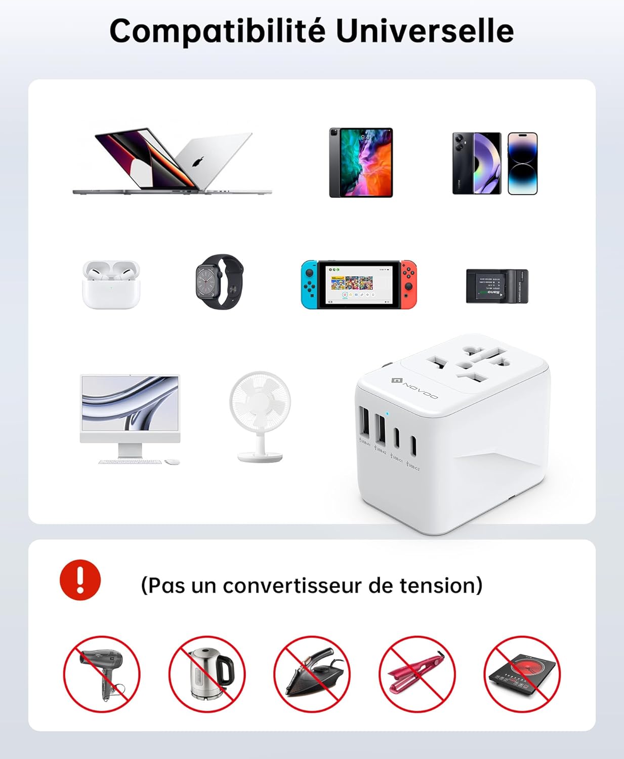 Thumbnail 5 de NOVOO Adaptateur de Voyage Universel 21W