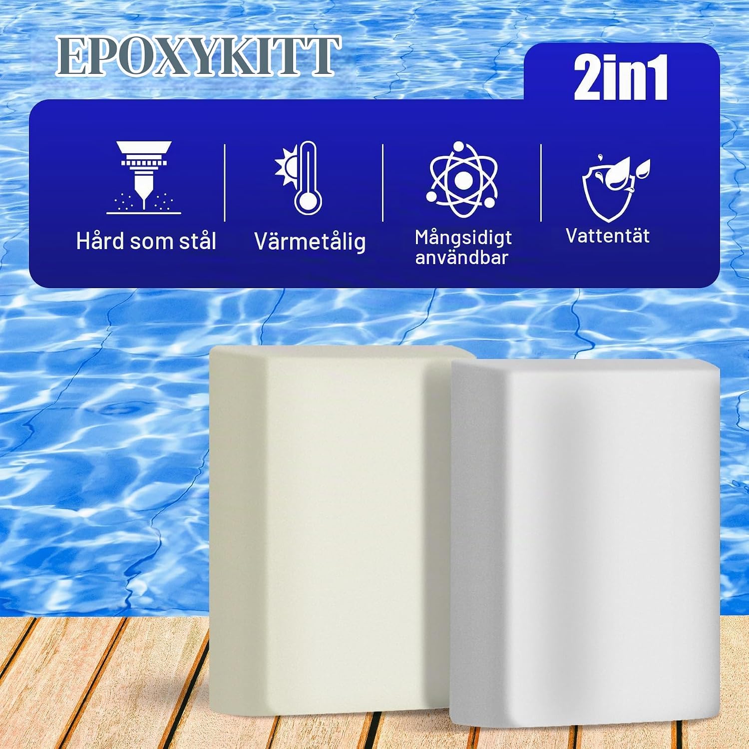 Detalle 2 de Fuchoi epoxiharts i knådpasta, vit 280 g för poolreparation och sprickfyllning