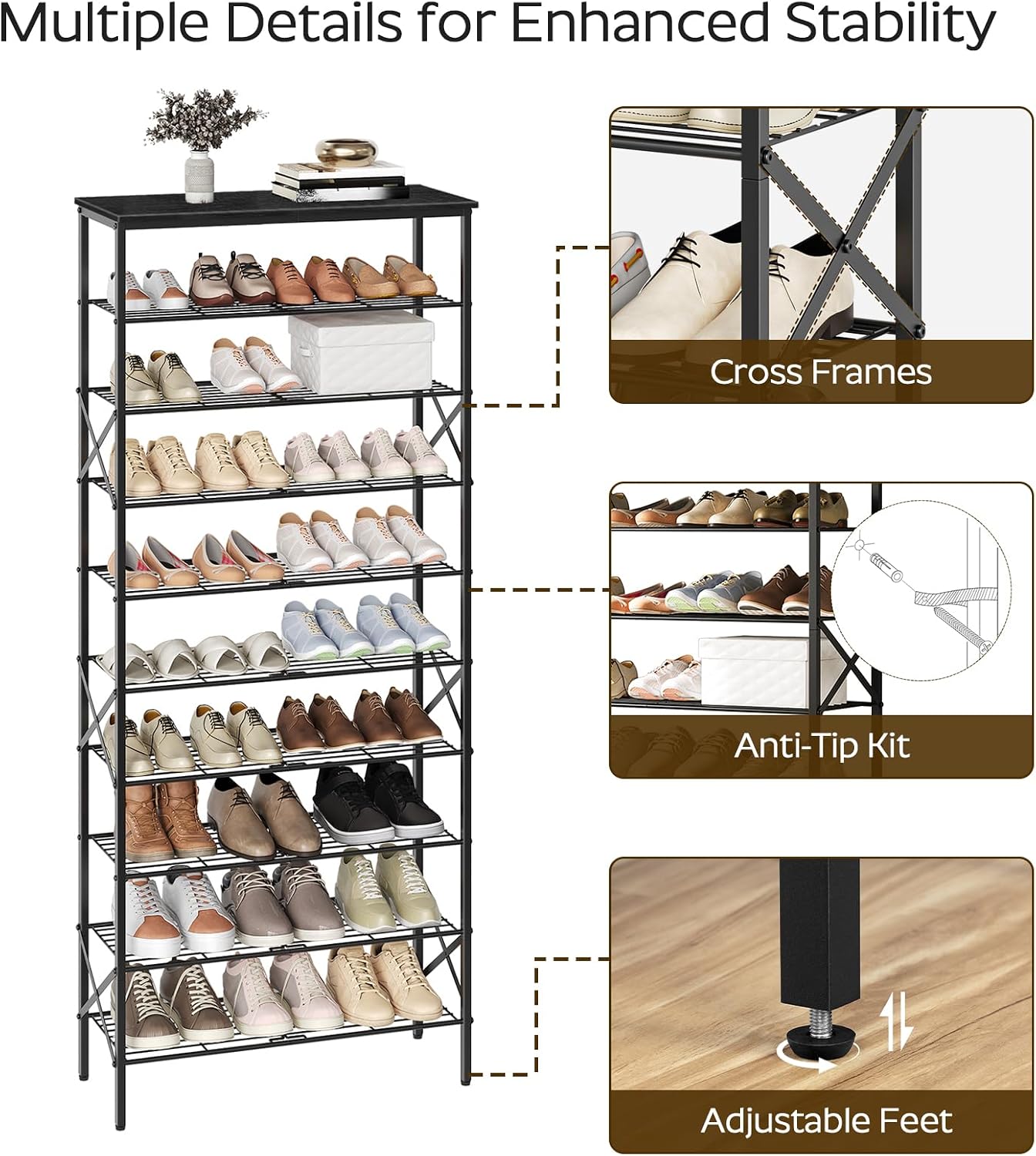 Thumbnail 4 de YATINEY 10 Tier Shoe Rack: Large-Capacity, Stable Organizer for Entryways and More