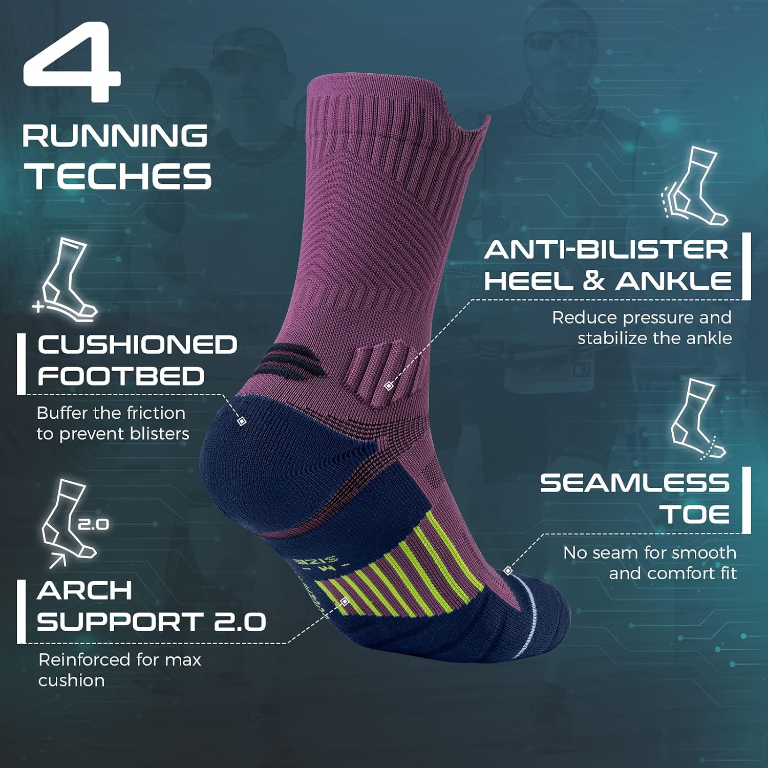 Detalle de Rahhint Coolmax 3-Pack Compression Crew Running and Hiking Socks