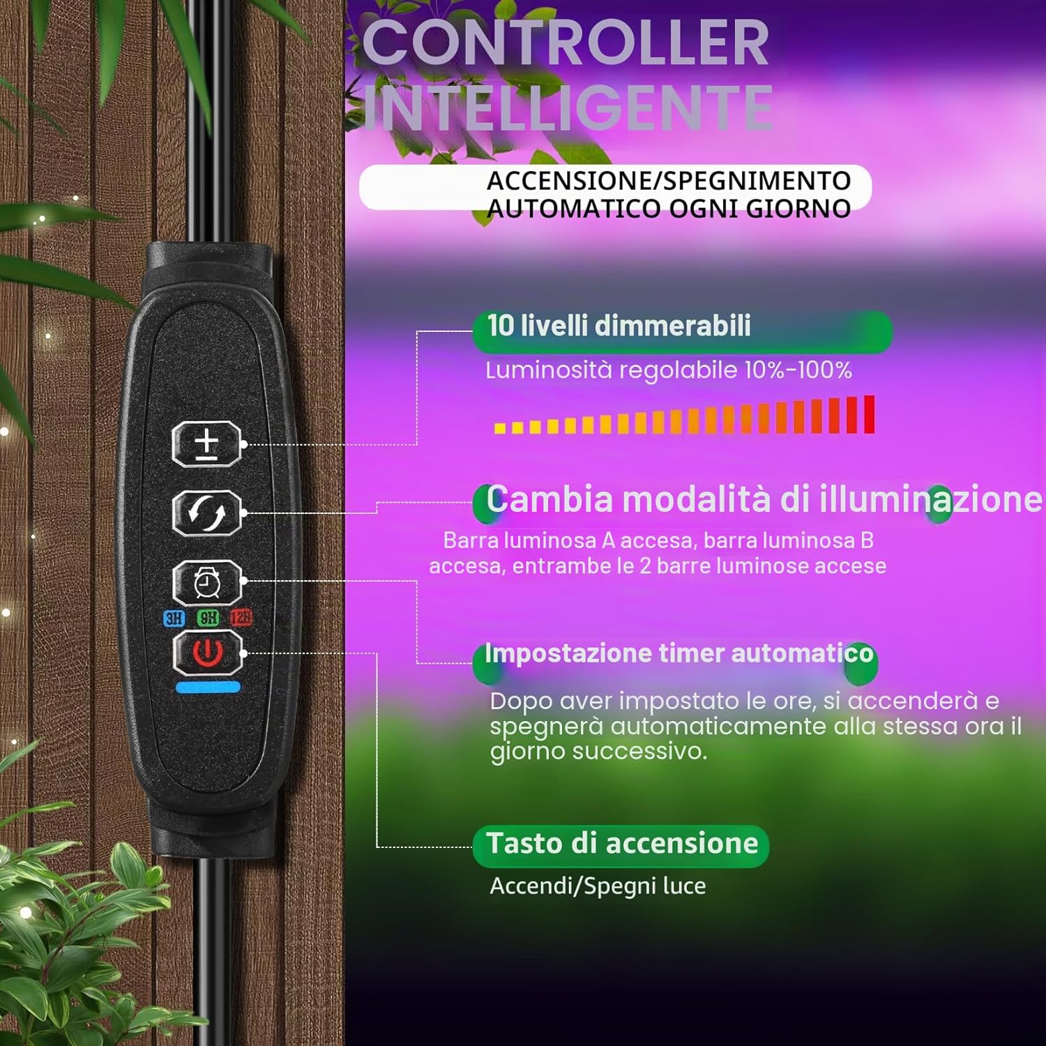 Detalle de Lampada per Piante Luci di crescita impermeabili 120 LED USB con timer e spegnimento automatico – Rosa/Blu, 6.56FT