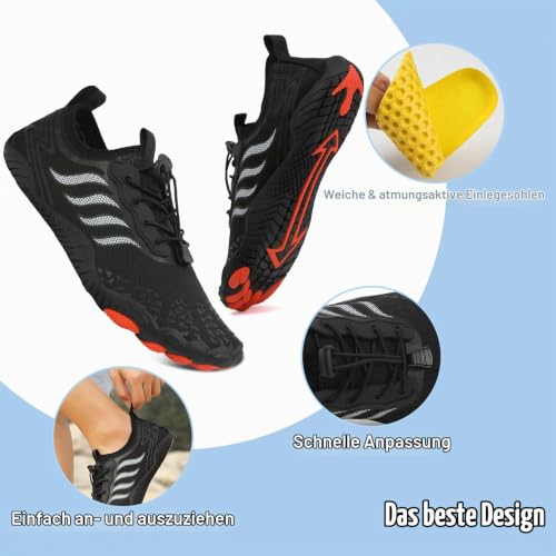 Detalle de Hanani Badeschuhe Wasserschuhe Herren & Damen – Barfußschuhe, Aquaschuhe, Surfschuhe, Schwarz, EU43
