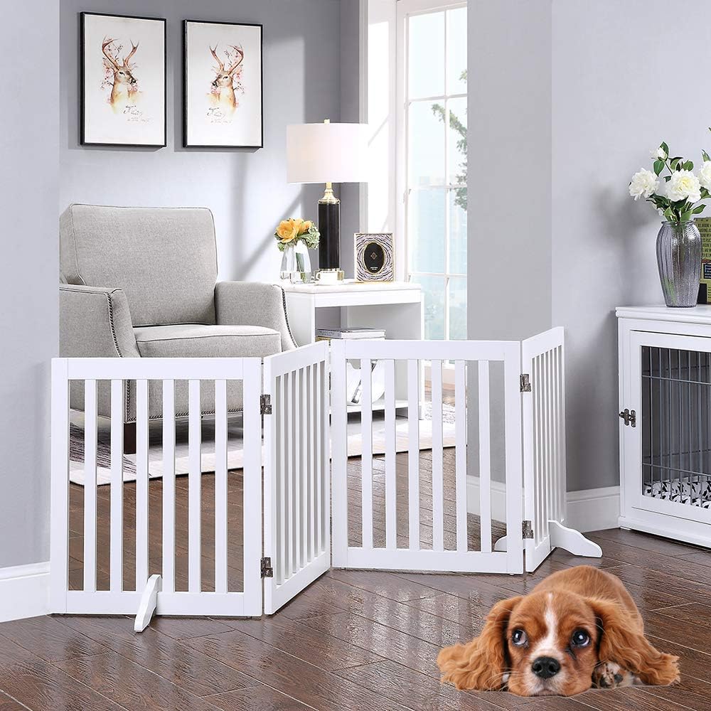 Thumbnail 2 de unipaws Freestanding Dog Gate (Foldable Pet Fence) – White, 4 Panels, 61cm Height