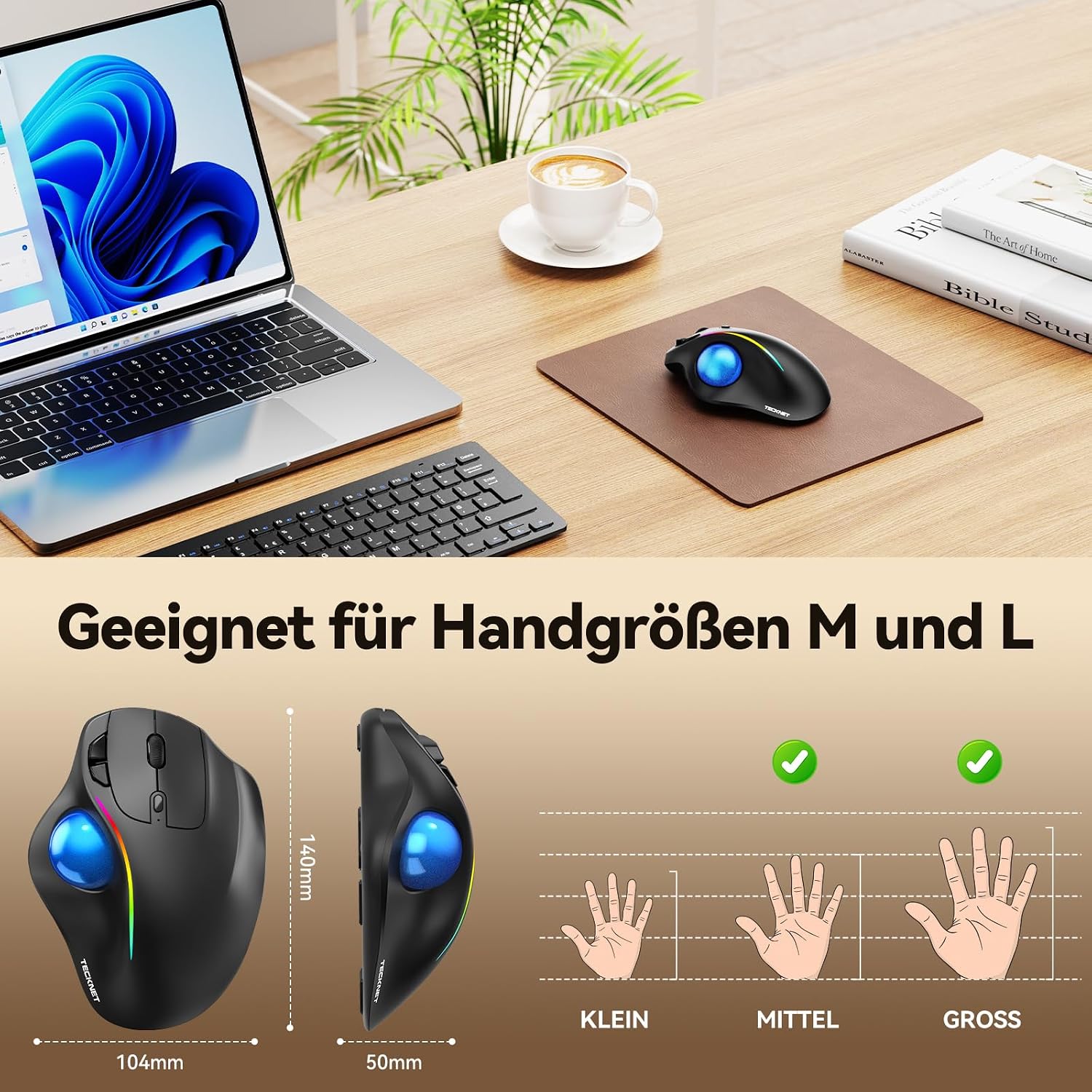 Thumbnail 5 de TECKNET Trackball Maus 3-Geräte-Verbindung