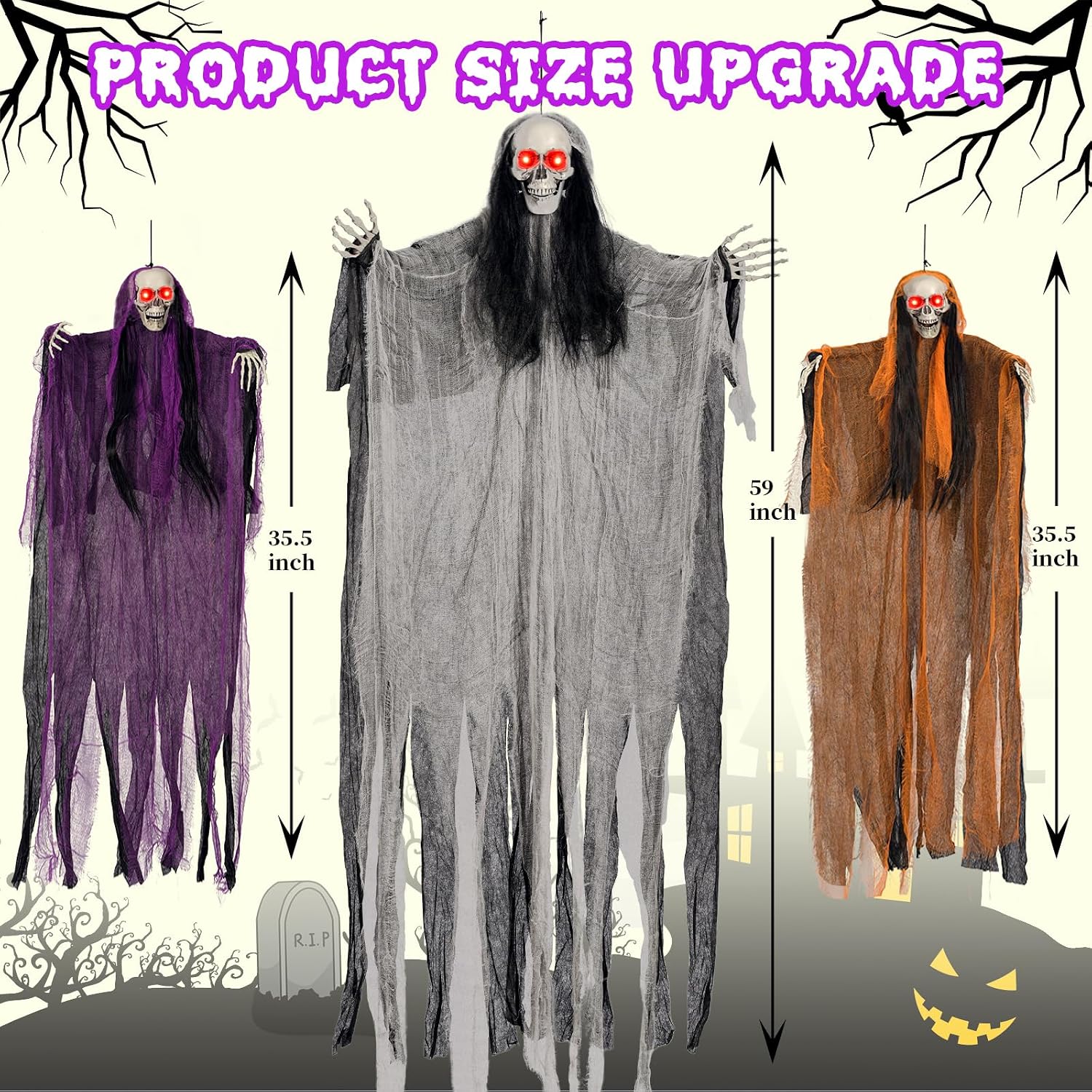 Thumbnail 2 de Hanging Halloween Ghost Decorations, 3-Pack