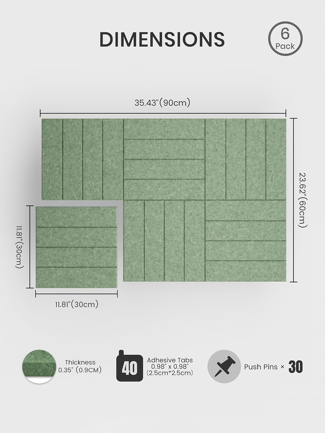 Detalle 2 de Bumusty Large Felt Bulletin Board Tiles 36 x 24" – Modular 6‑Tile Cork Board Alternative
