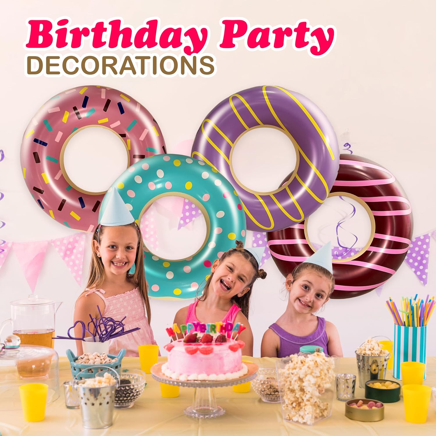 Detalle de 4E's Novelty 4 Pack Donut Pool Floats – 30 inch Inflatable Donuts for Kids & Adults