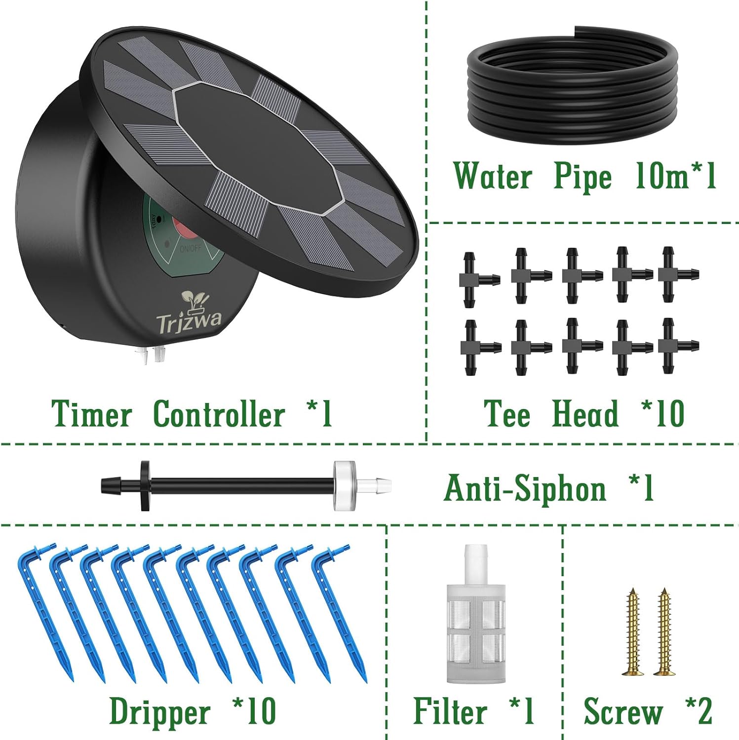 Thumbnail 5 de TRJZWA Solar Irrigation System Kit with 9 Timing Modes and 10 Drippers