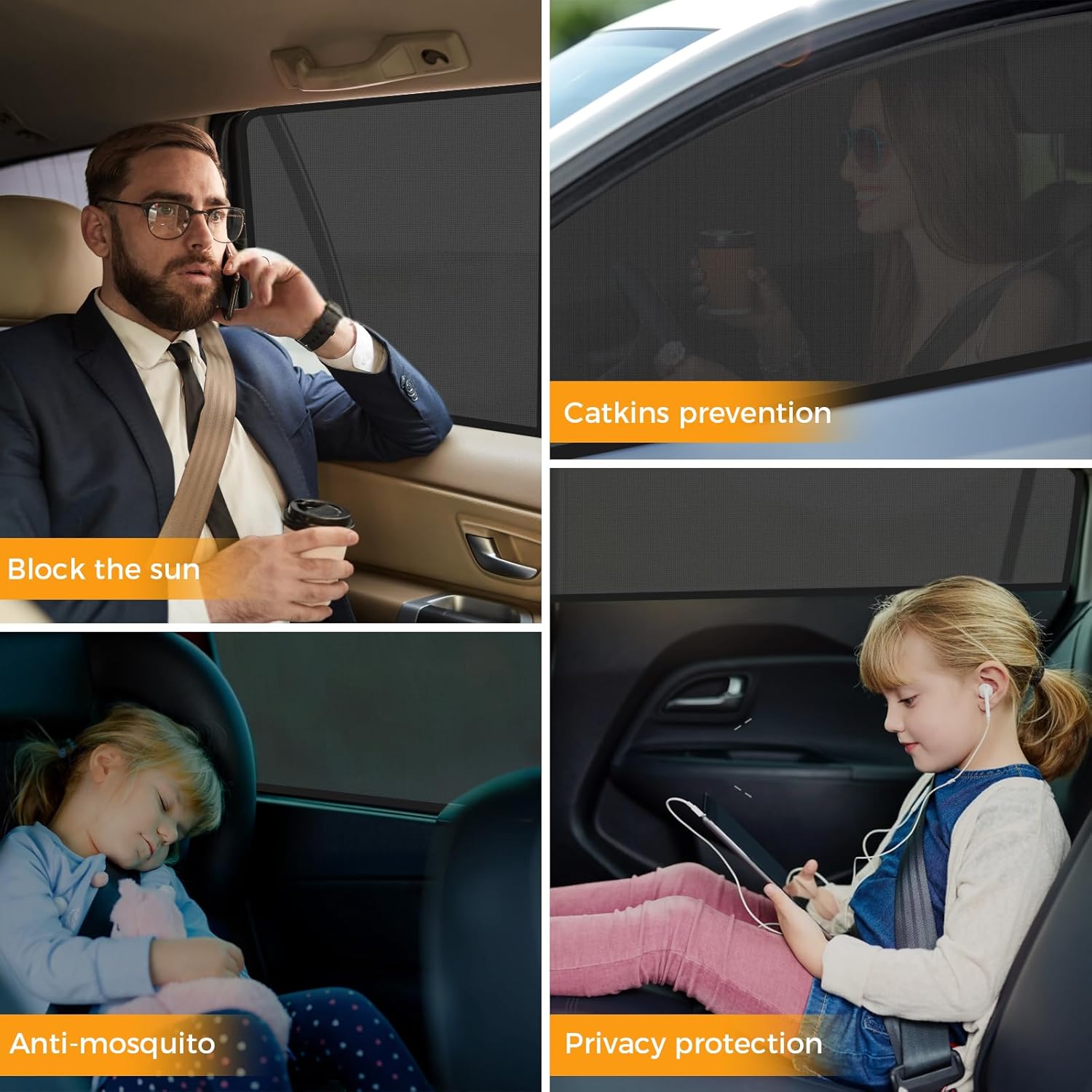 Detalle de CNMTCCO 2 Pezzi Tendine Parasole Auto Bambini: protezione UV, aria fresca e privacy per i sedili posteriori