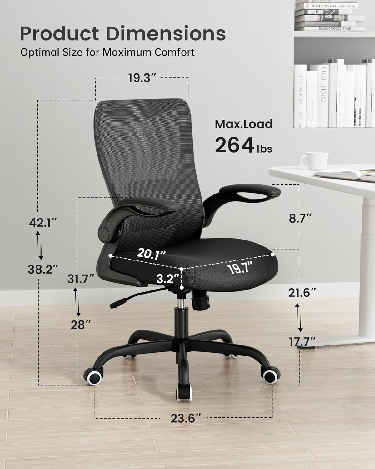 Thumbnail 1 de MUXX.STIL Office Chair: Ergonomic Mesh Desk Chair with Adjustable Lumbar Support and Flip-Up Armrests