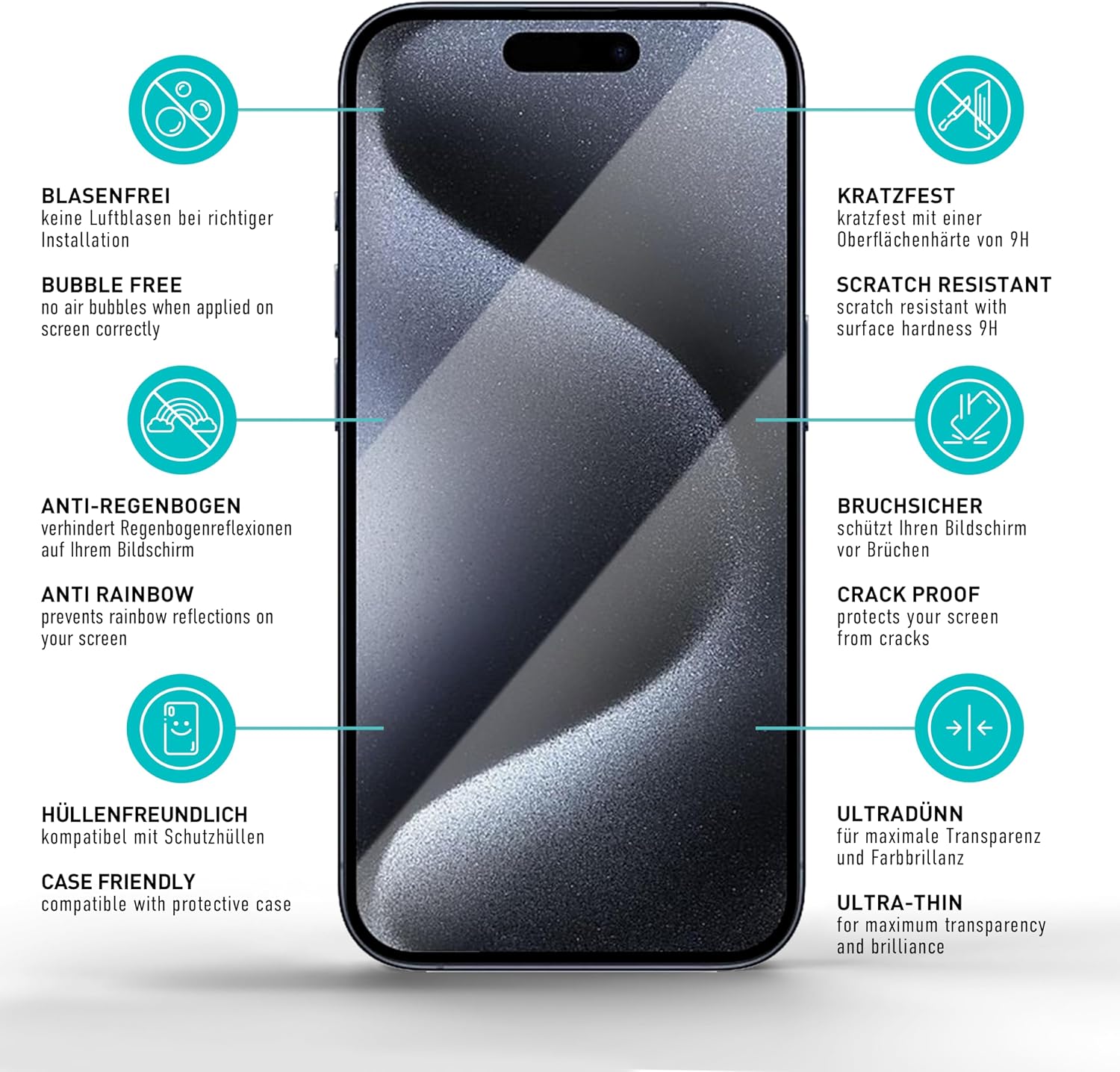 Thumbnail 5 de SmarTect Glass Screen Protector for iPhone 15 Pro, 2 Screen and 2 Camera Glasses