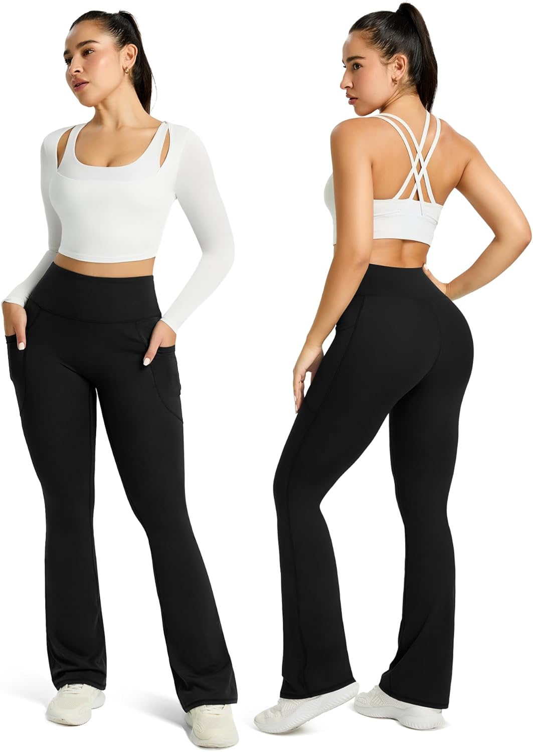 Thumbnail 5 de PRETISKY Women’s Flared Yoga Pants with Pockets, High-Waisted Bell-Bottom Leggings
