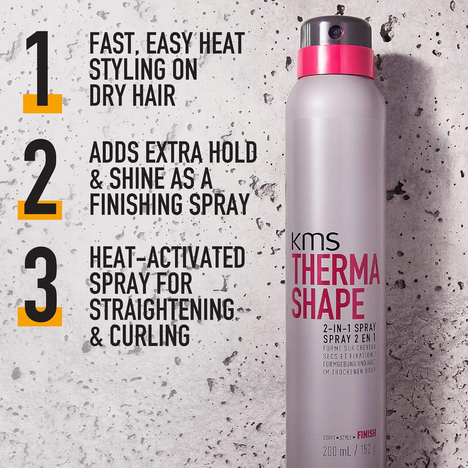 Detalle de KMS ThermaShape 2-in-1 Spray: 200ml, For All Hair Types, Style Memory & Hold, Heat Protection