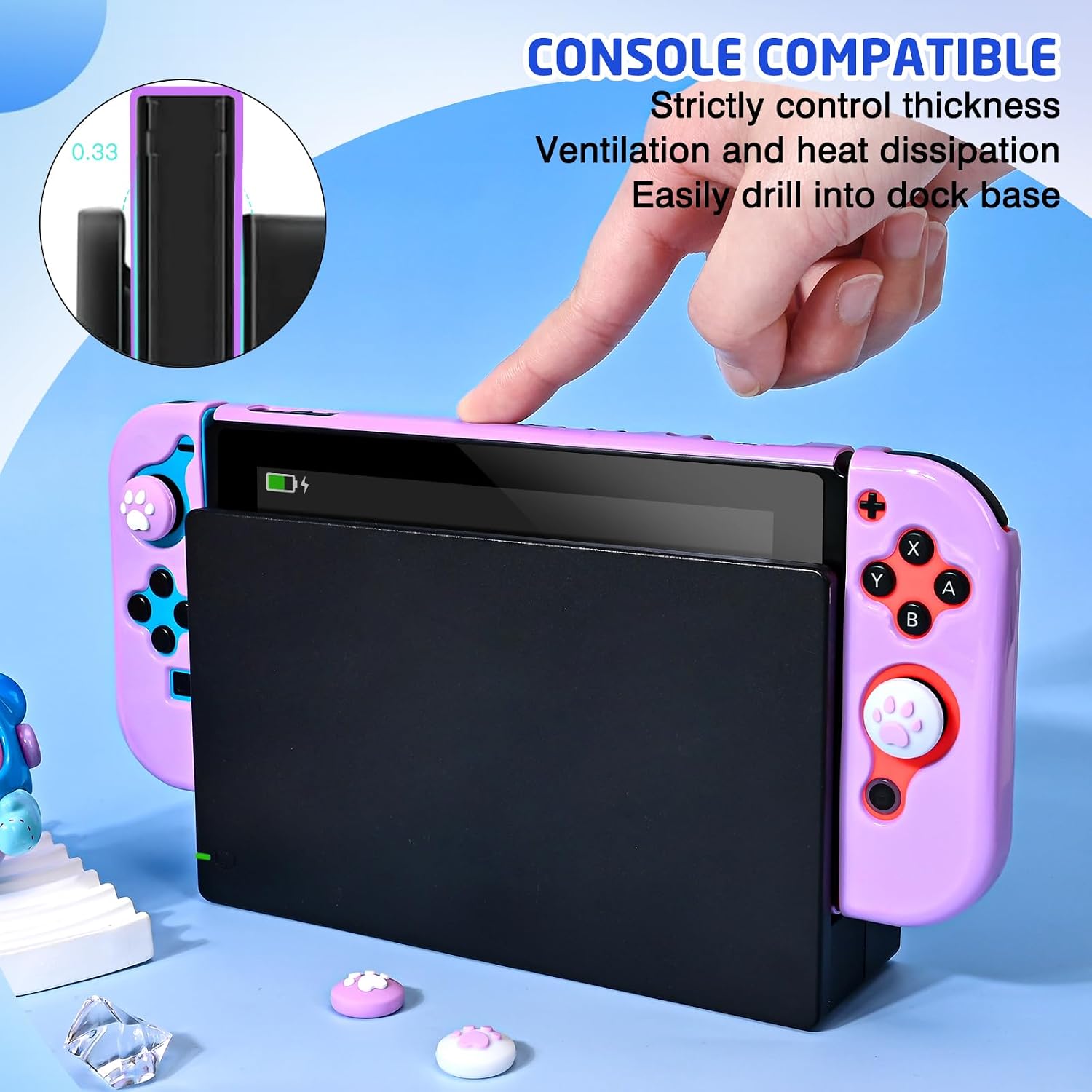 Thumbnail 3 de DLseego Protective Case for Nintendo Switch – Slim Dockable Hard PC Case with 2 Soft Handle Grips and 4 Thumb Grips (Purple)