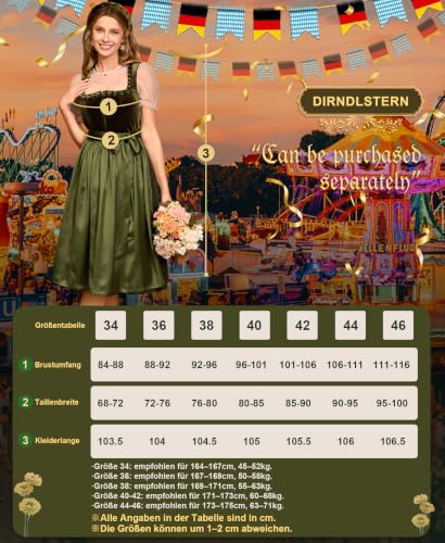 Thumbnail 4 de DIRNDLSTERN Damen Dirndlkleid Grün – Midi-Trachtkleid für Oktoberfest, Größe 46