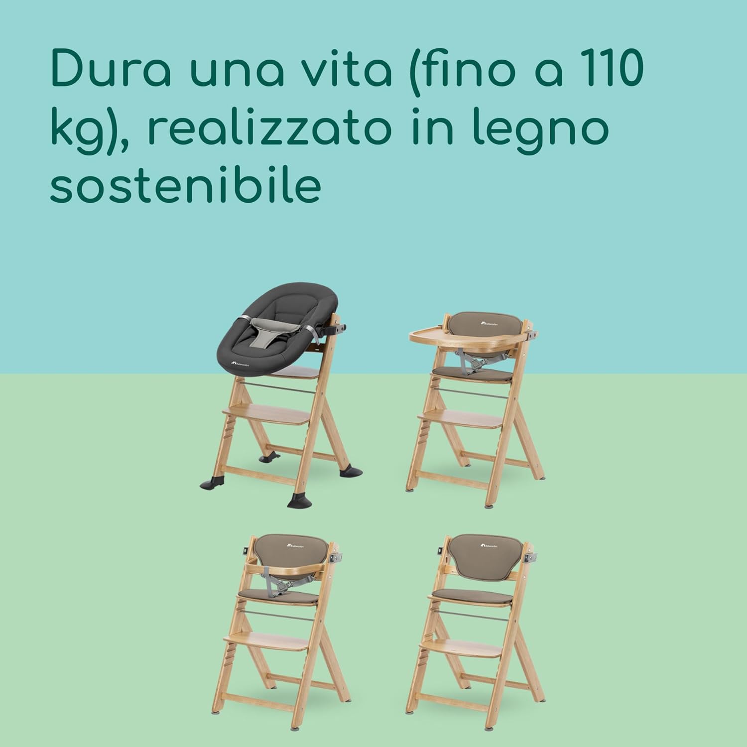 Thumbnail 2 de Bebeconfort Timba 2 con Cuscino: Seggiolone Evolutivo in Legno con Vassoio Rimovibile
