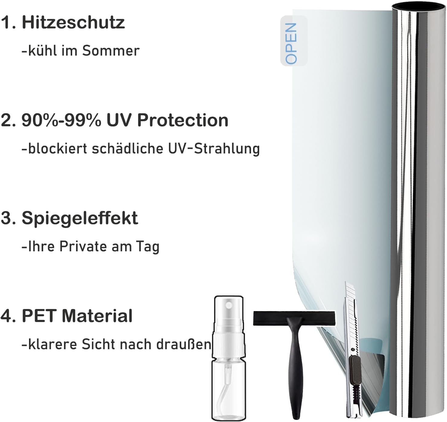 Thumbnail 6 de Gutsurge Hitzeschutzfolie Fenster Silber (80x200 cm) – Spiegelfolie mit UV- und Wärmeschutz