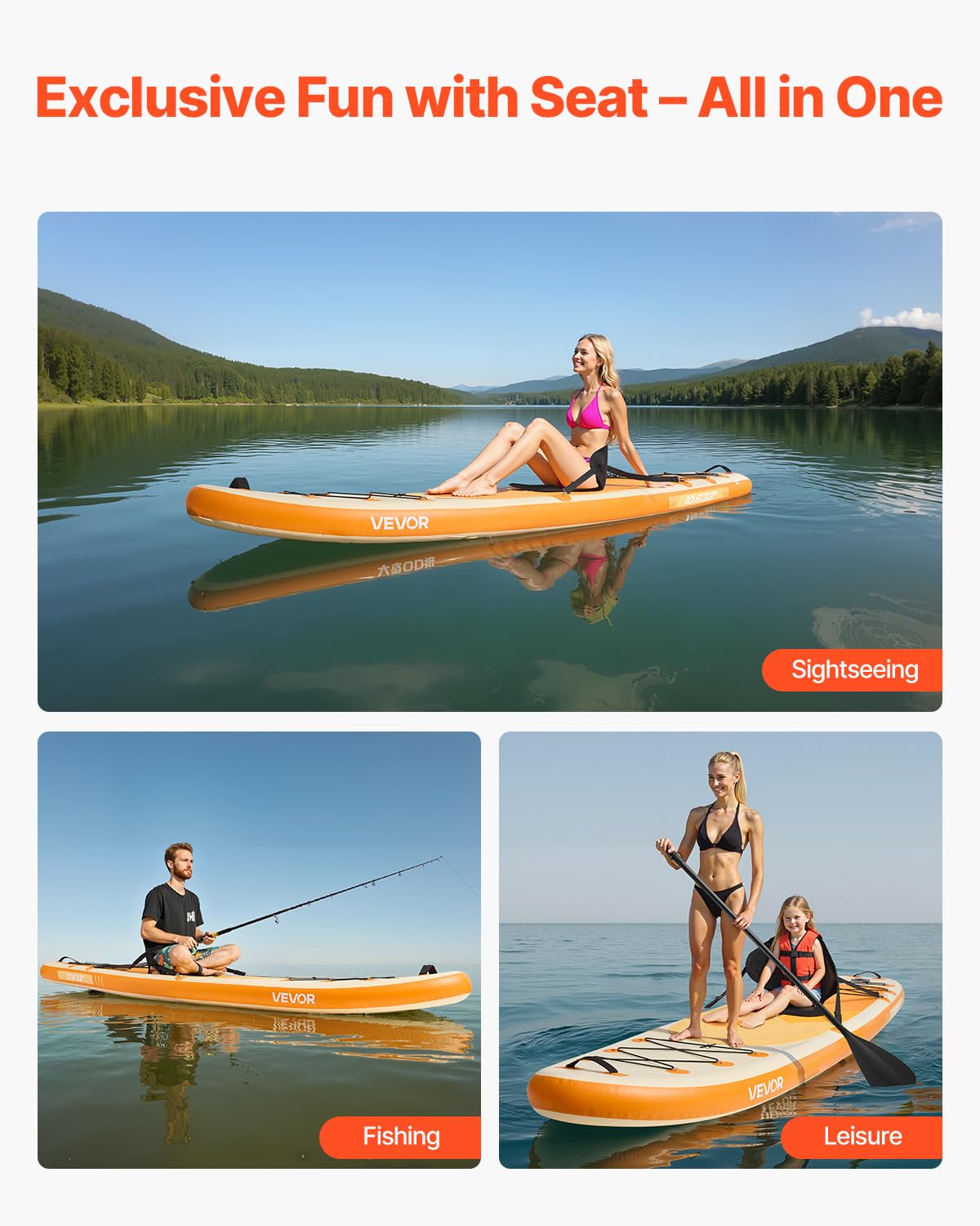 Detalle 2 de VEVOR Tavola da Paddle Gonfiabile con sedile 323 x 83,8 x 15,2 cm (SUP) con accessori e pompa