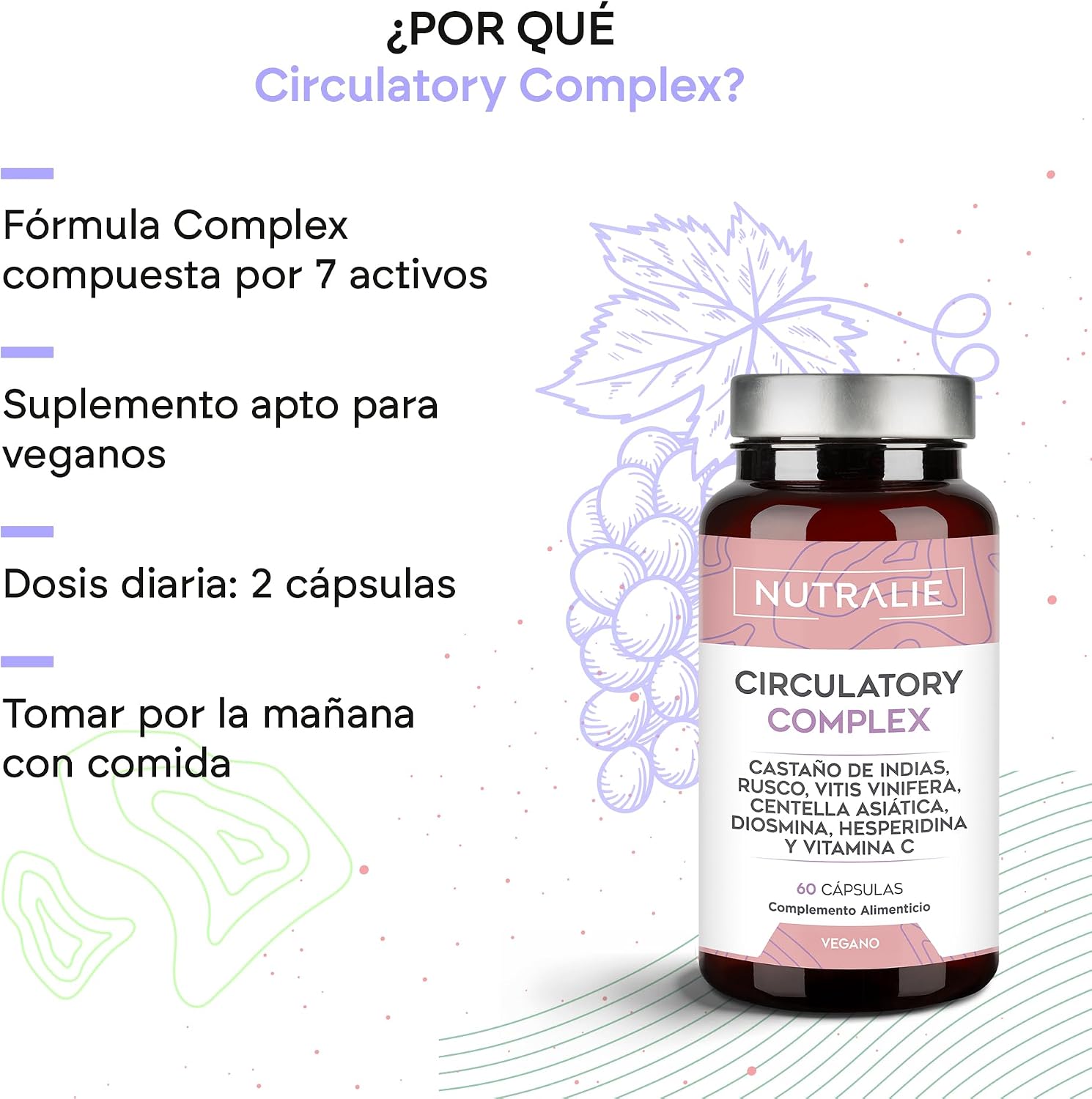Detalle de Circulación Complex 1330mg Nutralie 60 cápsulas